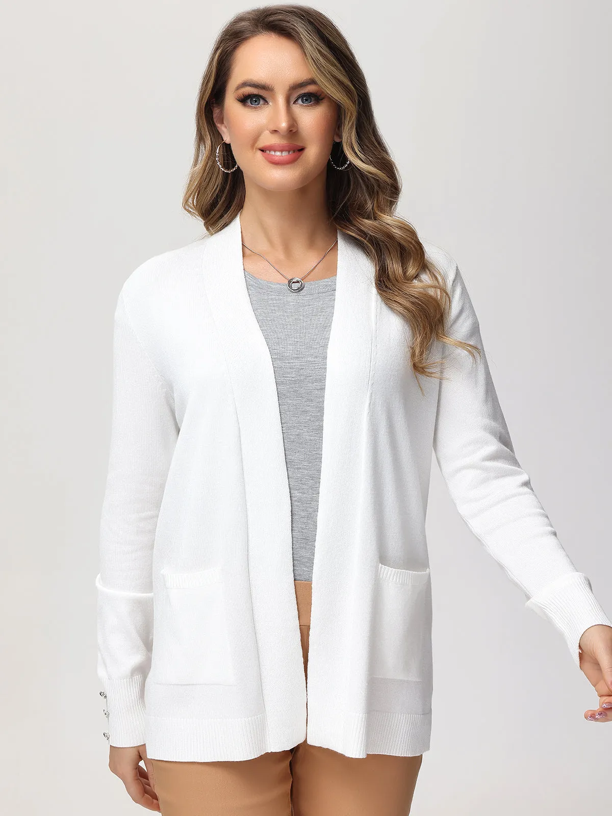 Button Cuff Open Cardigan sold by 89th & Madison product image thumbnail 3