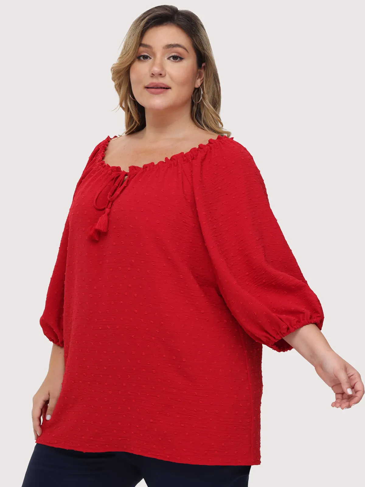 Plus Jacquard Tie Neck Ruffle Top sold by 89th & Madison product image thumbnail 4