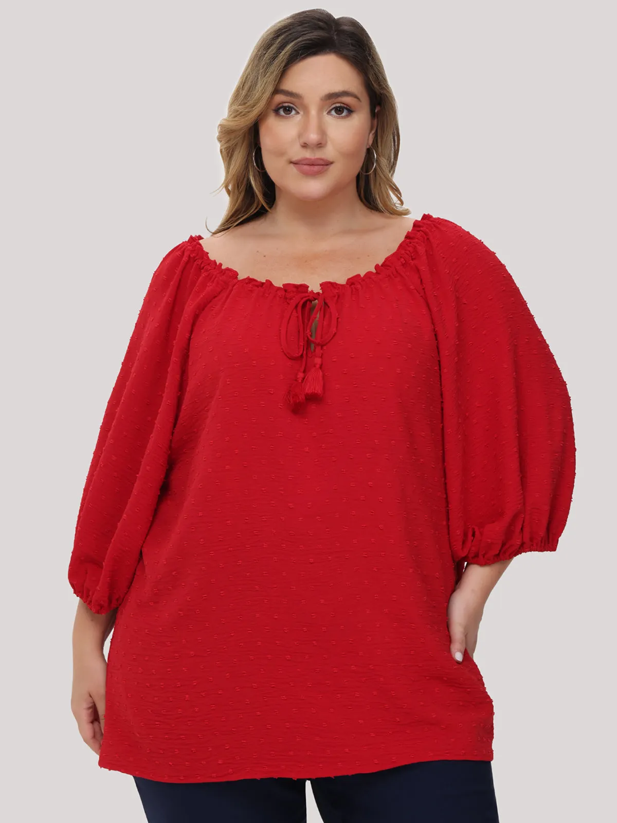 Plus Jacquard Tie Neck Ruffle Top sold by 89th & Madison product image thumbnail 2