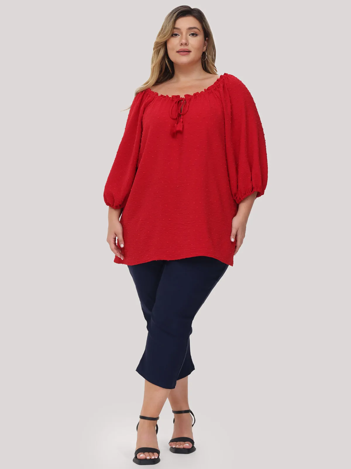 Plus Jacquard Tie Neck Ruffle Top sold by 89th & Madison product image thumbnail 5