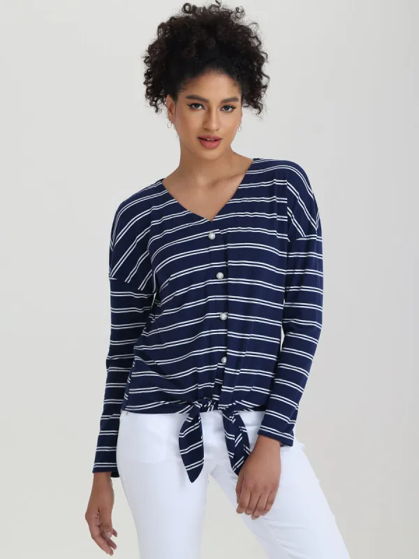 Stripe V-Neck Tie Front Top sold by 89th & Madison