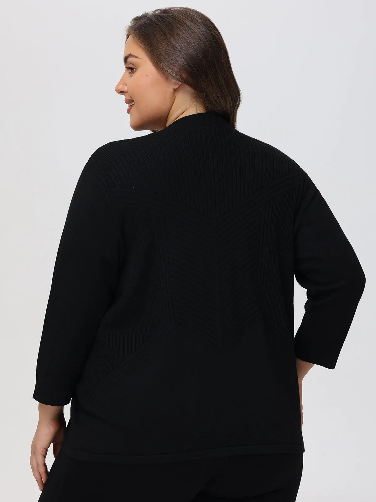 Plus 3/4 Sleeve Geometric Rib Cardigan sold by 89th & Madison product image thumbnail 2