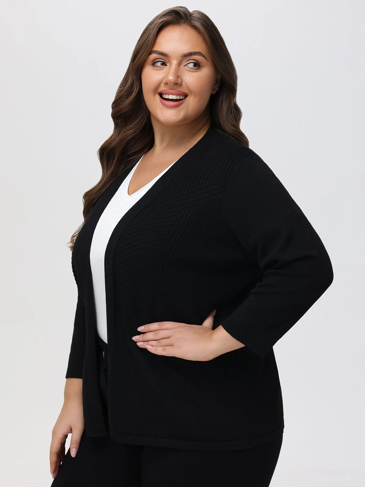 Plus 3/4 Sleeve Geometric Rib Cardigan sold by 89th & Madison product image thumbnail 3