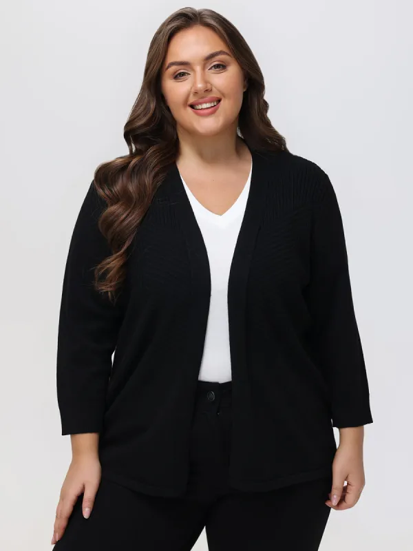 Plus 3/4 Sleeve Geometric Rib Cardigan sold by 89th & Madison