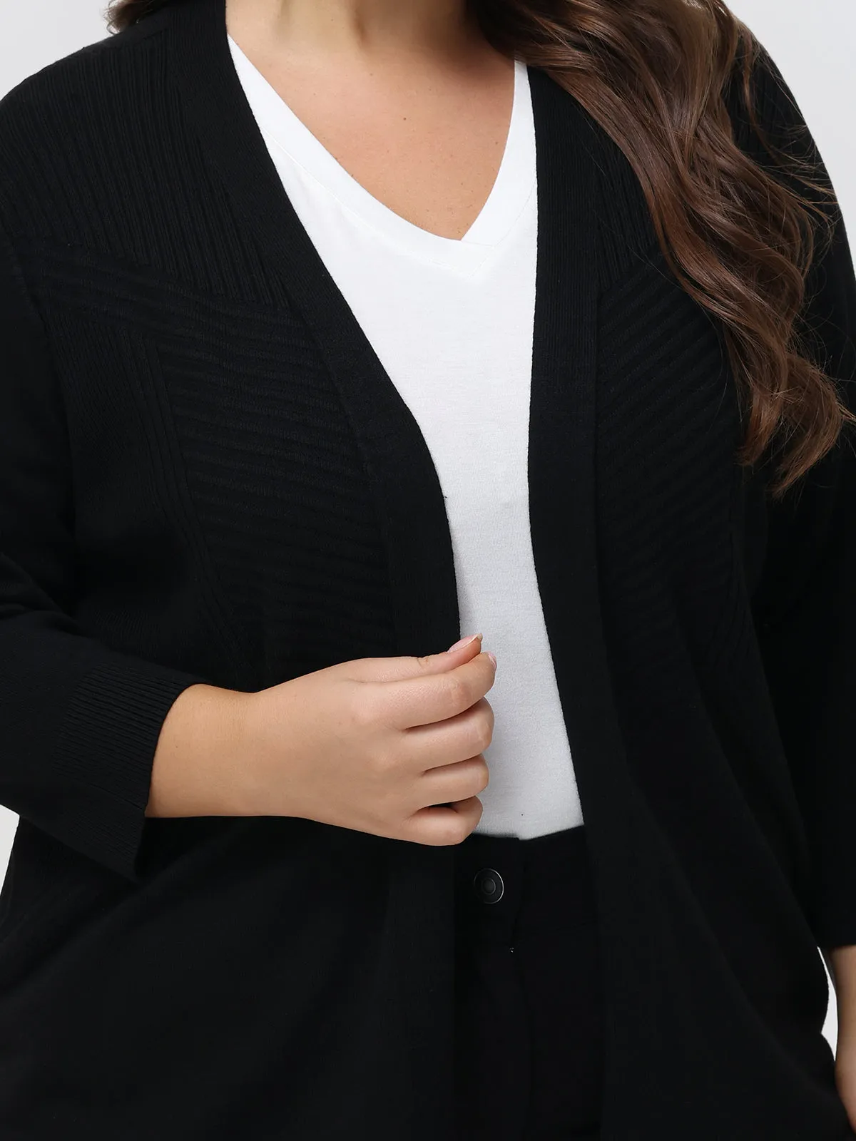 Plus 3/4 Sleeve Geometric Rib Cardigan sold by 89th & Madison product image thumbnail 4