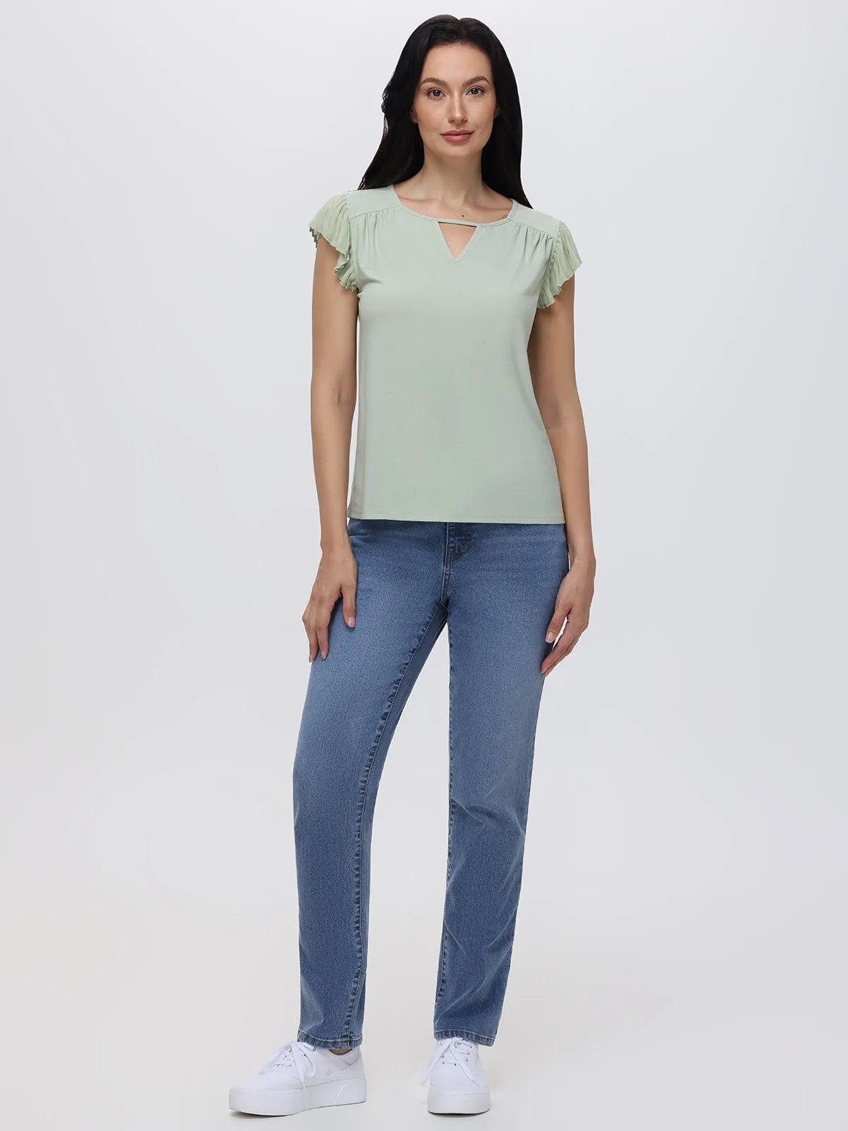 Keyhole Neck Flutter Sleeve Cool Top sold by 89th & Madison product image thumbnail 5