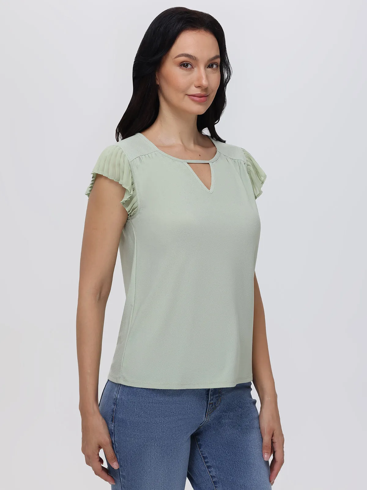 Keyhole Neck Flutter Sleeve Cool Top sold by 89th & Madison product image thumbnail 4