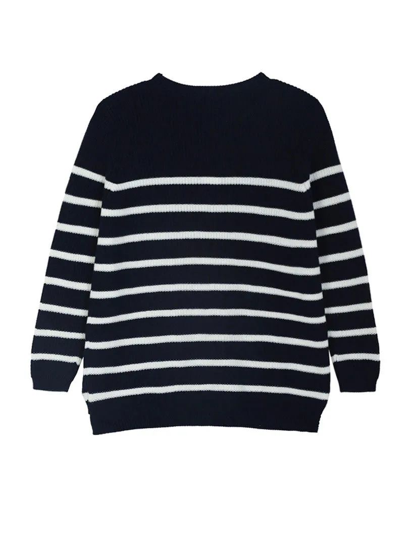 The Emma: Stripe Crewneck Shaker Stitch Sweater sold by 89th & Madison product image thumbnail 4