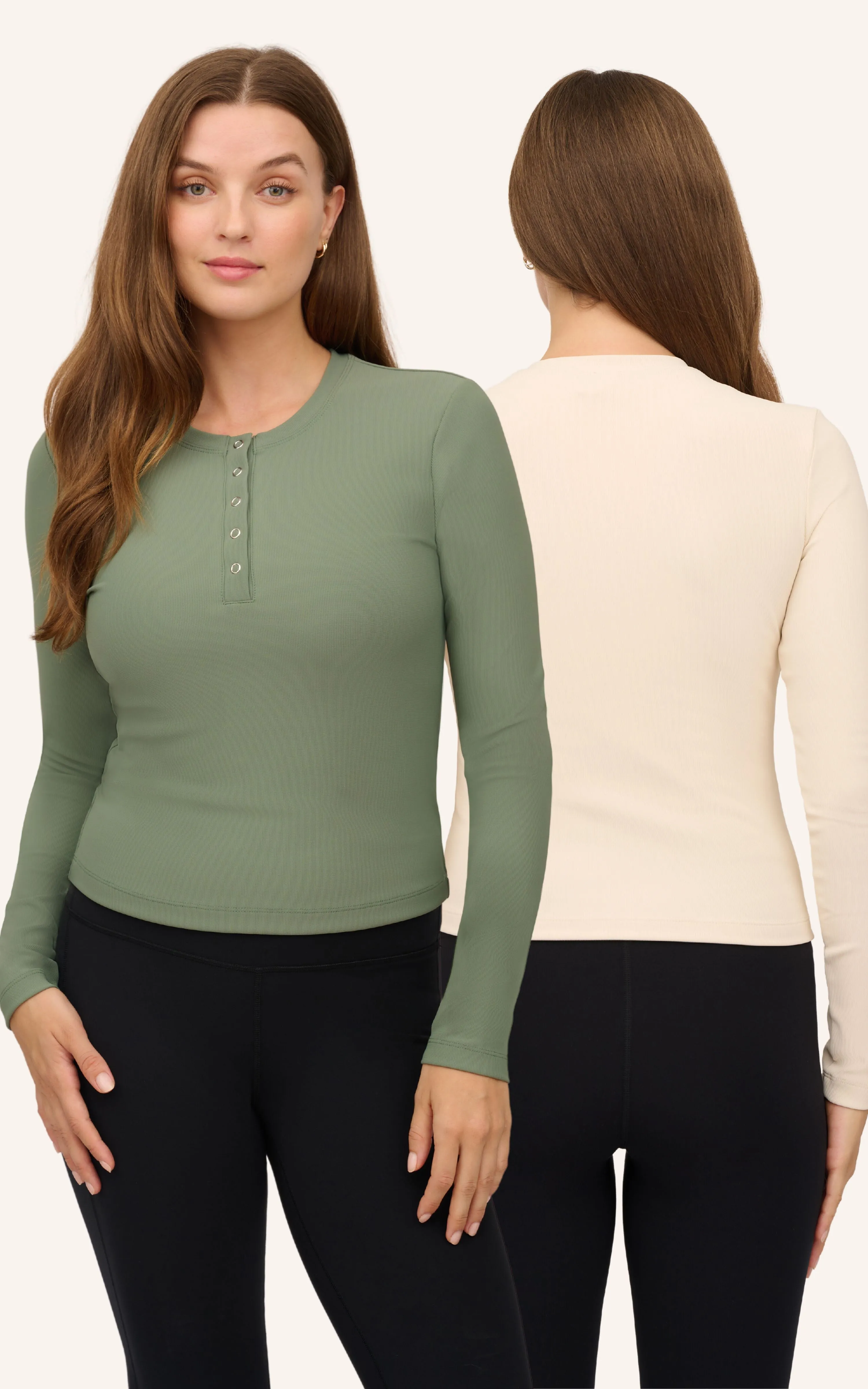 2 Pack Ribbed Henley & Ribbed Long Sleeve Crew Neck Top sold by 90 Degree By Reflex product image thumbnail 3