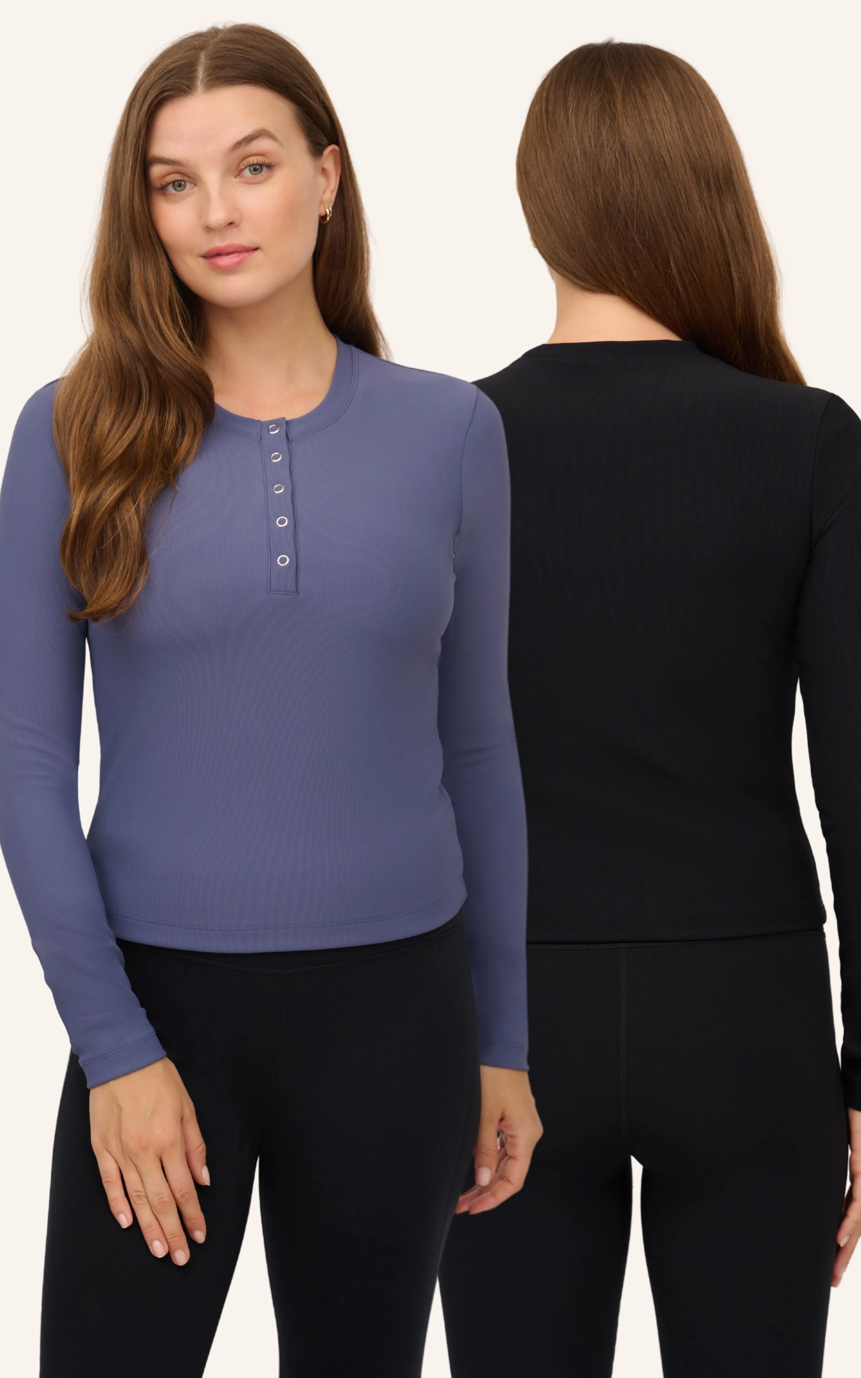 2 Pack Ribbed Henley & Ribbed Long Sleeve Crew Neck Top sold by 90 Degree By Reflex