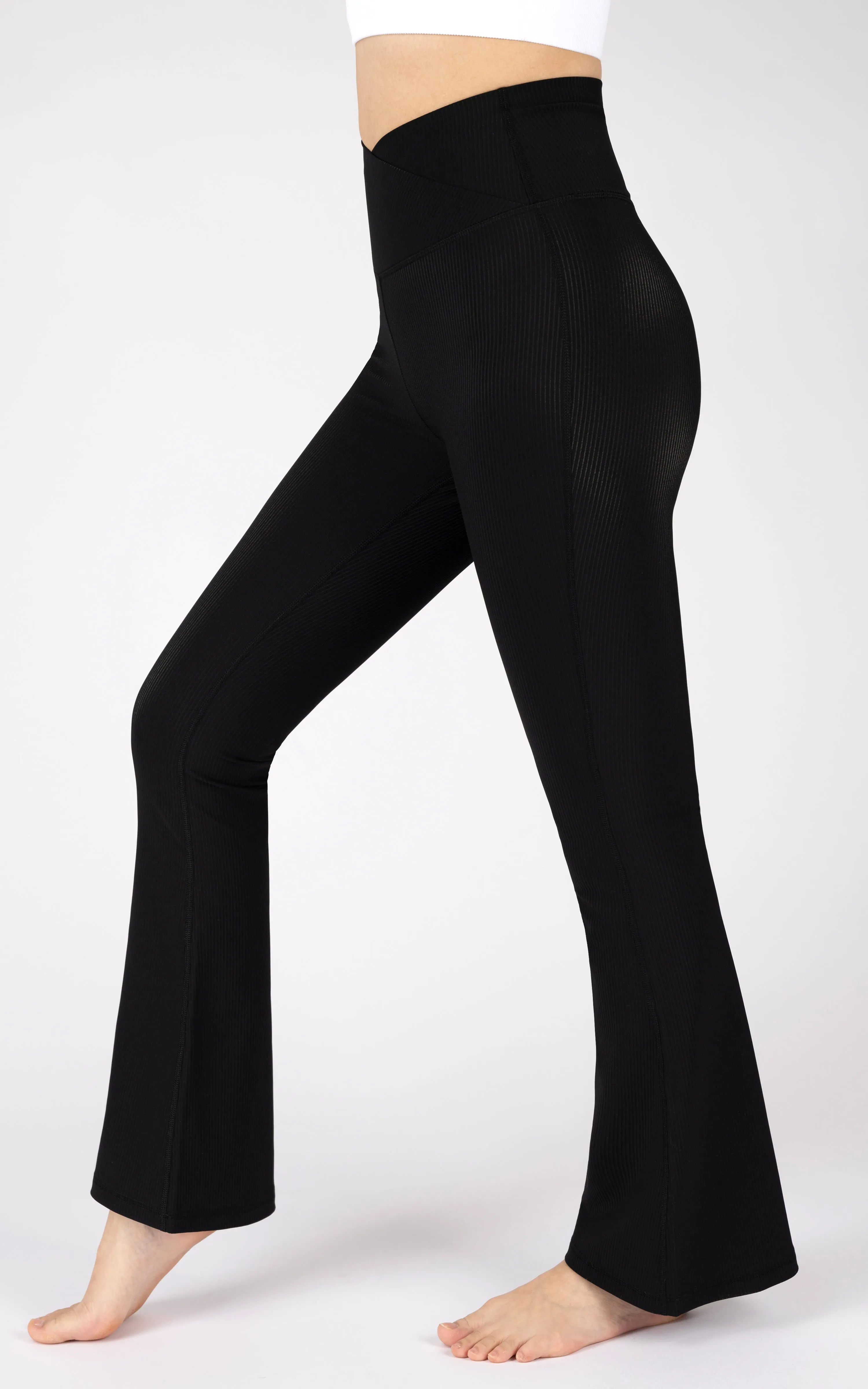 Ribbed Interlink Madison Crossover Elastic Free V-Back 7/8 Flared Leg Pant sold by 90 Degree By Reflex product image thumbnail 4