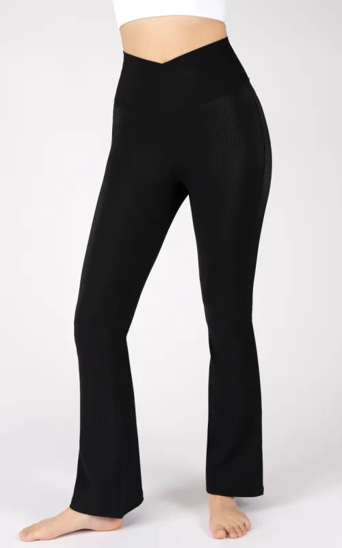Ribbed Interlink Madison Crossover Elastic Free V-Back 7/8 Flared Leg Pant sold by 90 Degree By Reflex