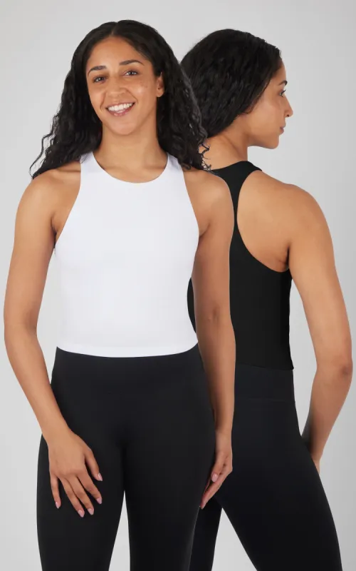 2 Pack Heavenly Ribbed Stacy Cropped Tank with Built in Bra made by 90 Degree By Reflex