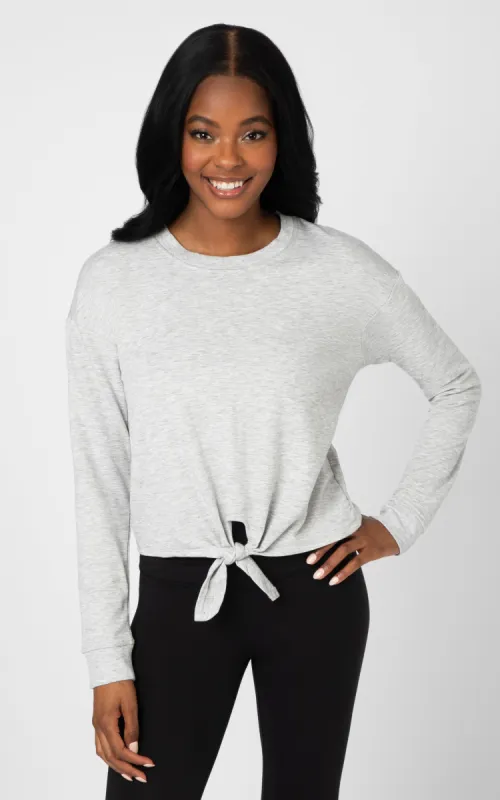 Brushed Crew Neck Tie Front Top sold by 90 Degree By Reflex
