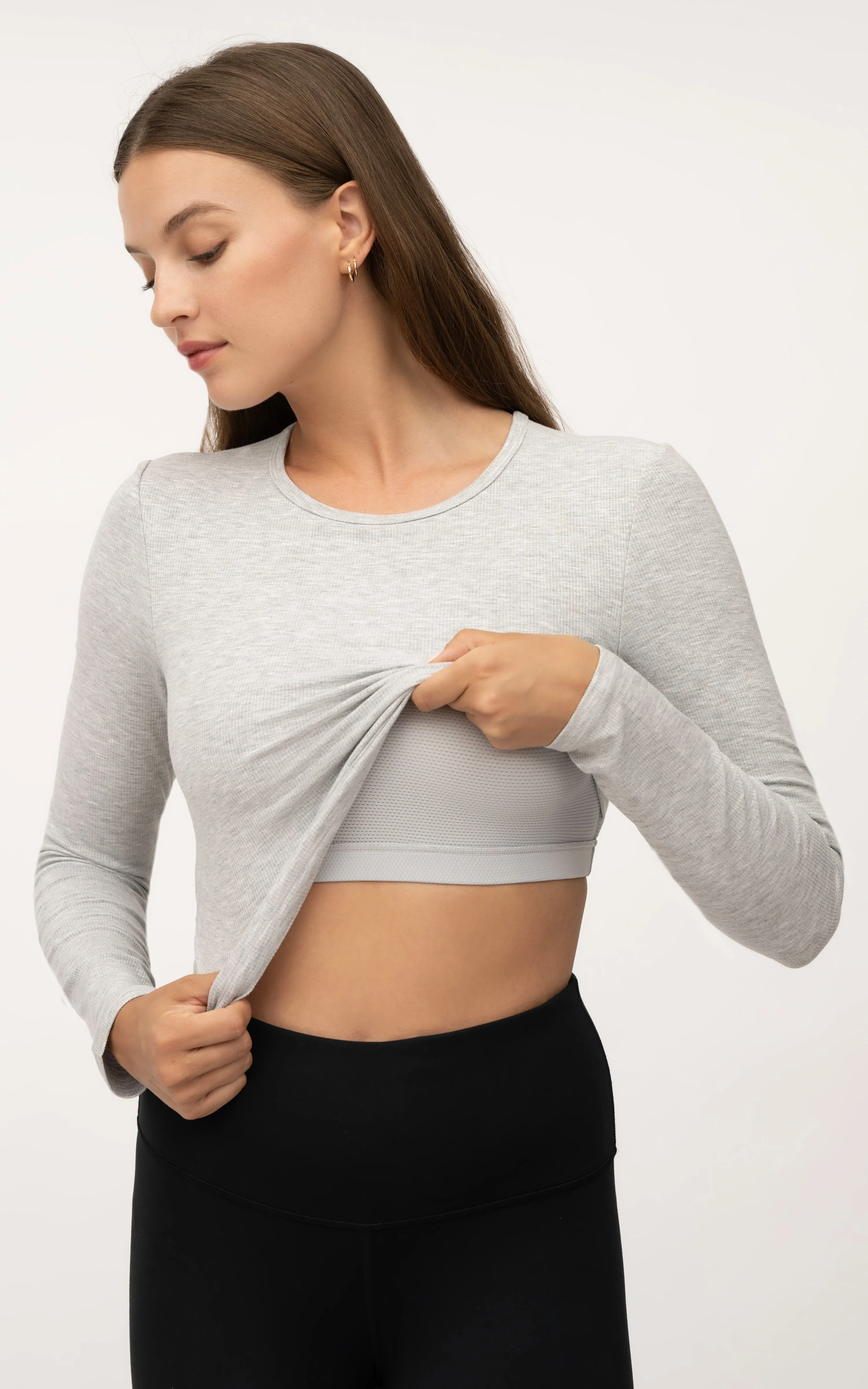 2 Pack Heavenly Kathleen Long Sleeve Crop Top with built in Bra sold by 90 Degree By Reflex