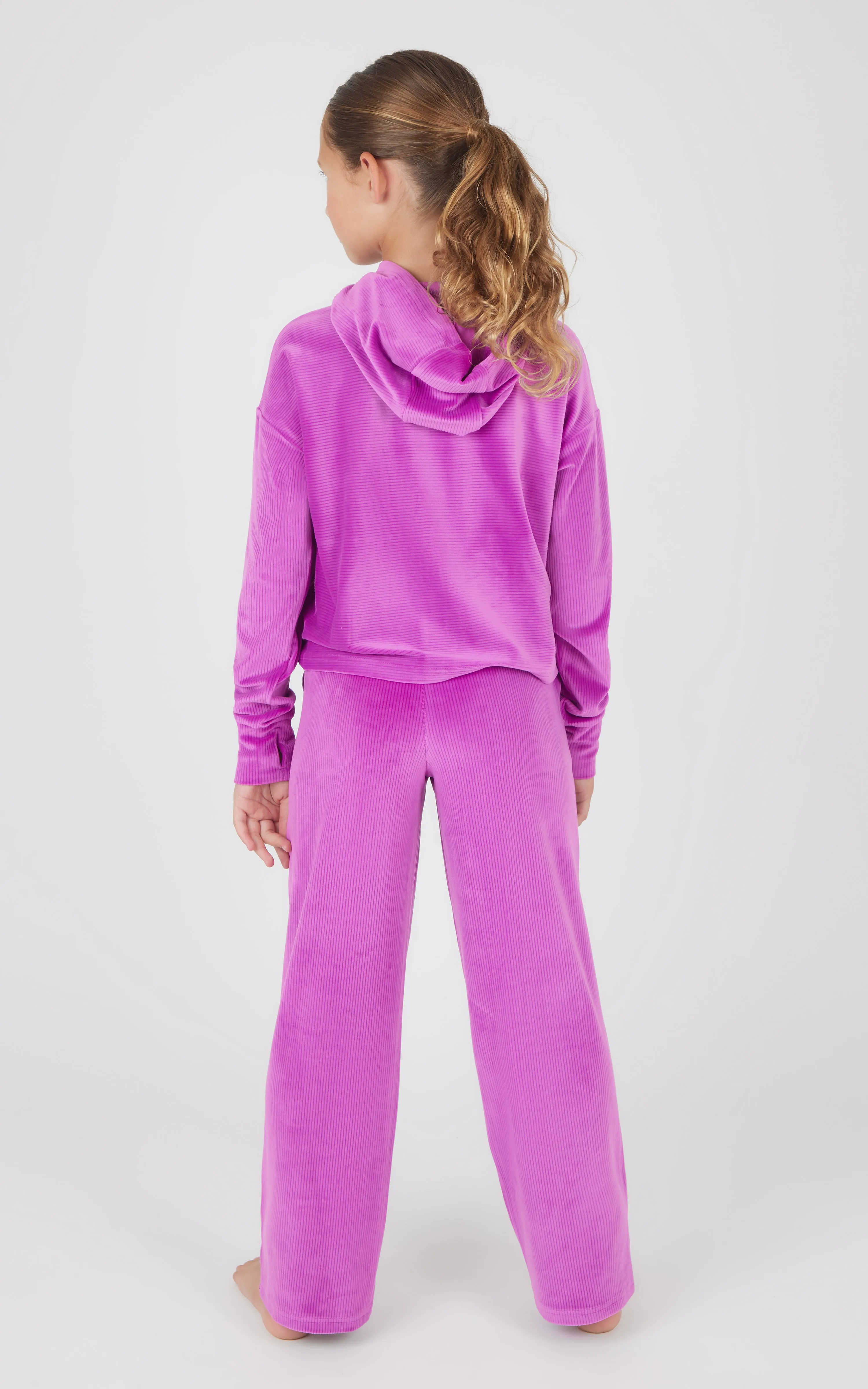 Girls 2 PC Ribbed Velour Hoodie and Straight Leg Pant sold by 90 Degree By Reflex product image thumbnail 3