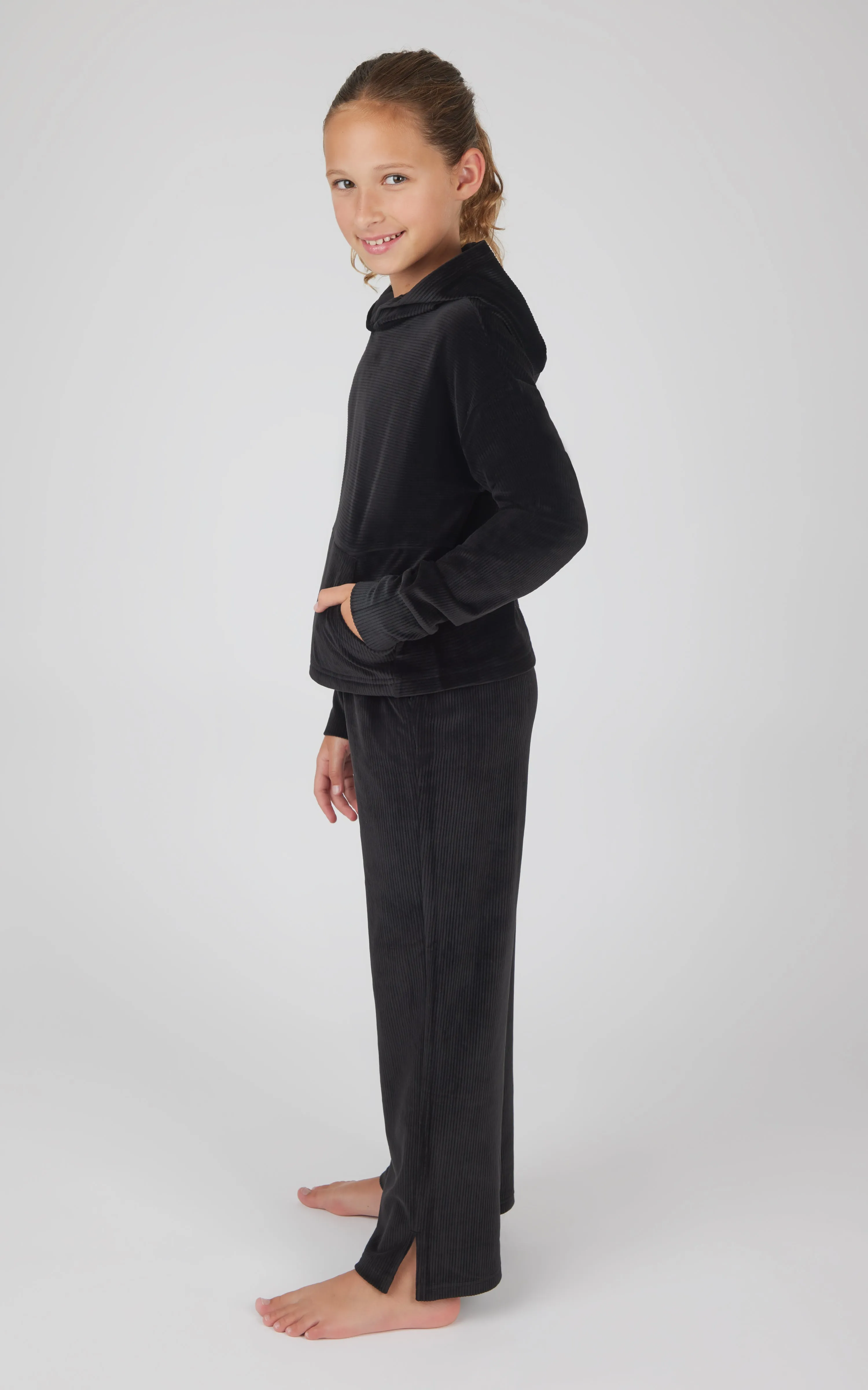 Girls 2 PC Ribbed Velour Hoodie and Straight Leg Pant sold by 90 Degree By Reflex product image thumbnail 5
