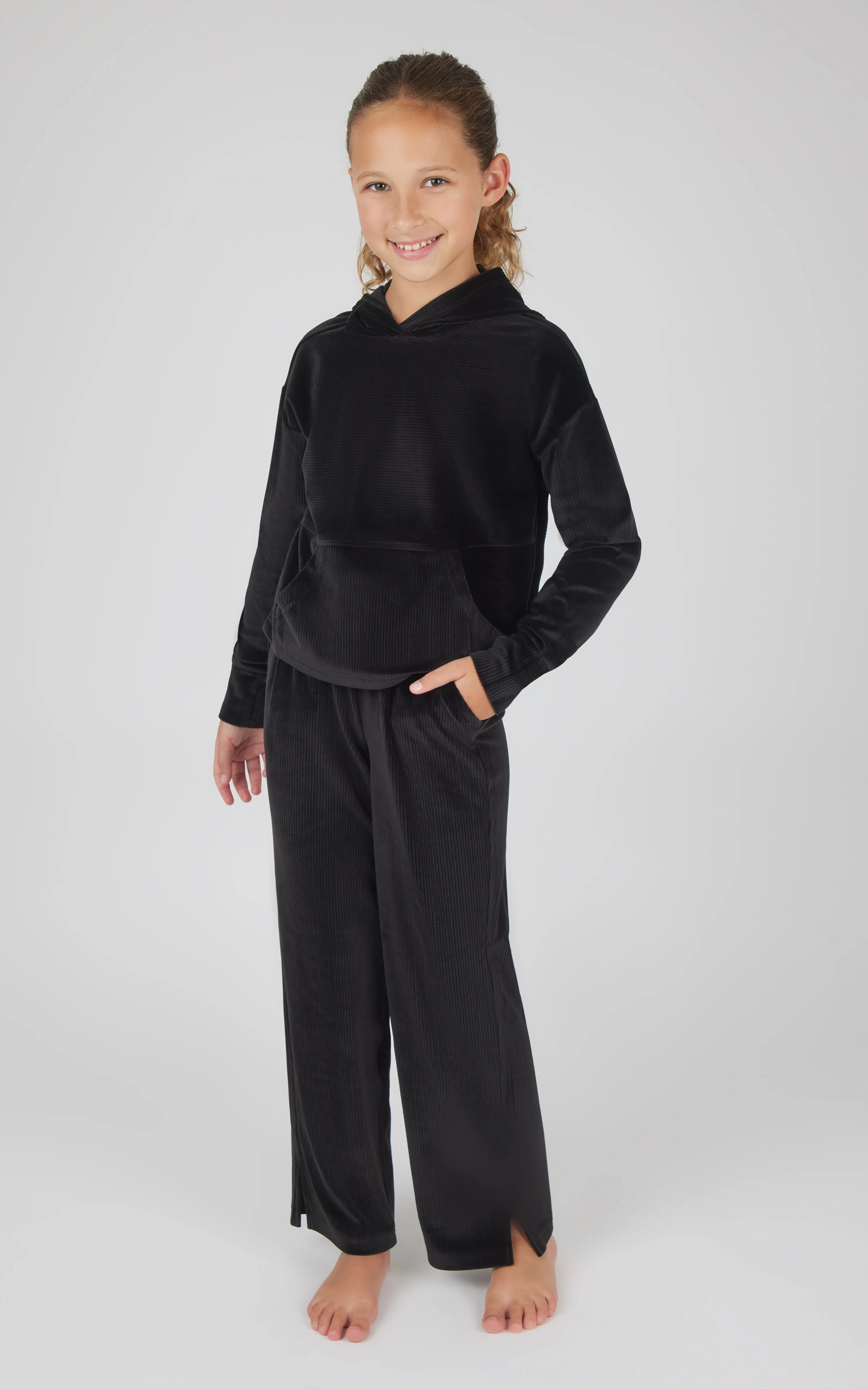 Girls 2 PC Ribbed Velour Hoodie and Straight Leg Pant sold by 90 Degree By Reflex product image thumbnail 4