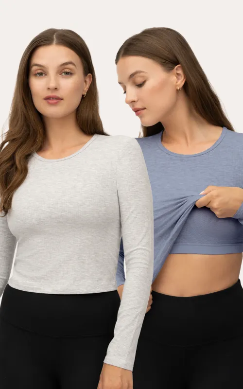 2 Pack Heavenly Kathleen Long Sleeve Crop Top with built in Bra sold by 90 Degree By Reflex