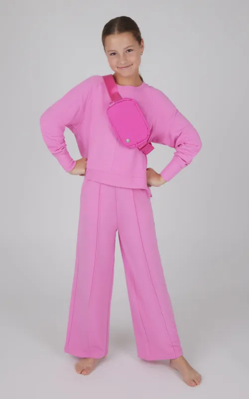 Girls 3 PC Brushed Terry Sweatshirt + Wide Leg Pant + Fanny Pack sold by 90 Degree By Reflex