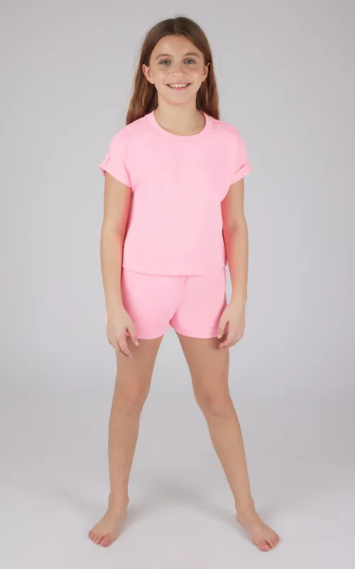 Girls 2 Piece Set Farrah Short Sleeve Top + Scuba Farrah Drawstring Short sold by 90 Degree By Reflex