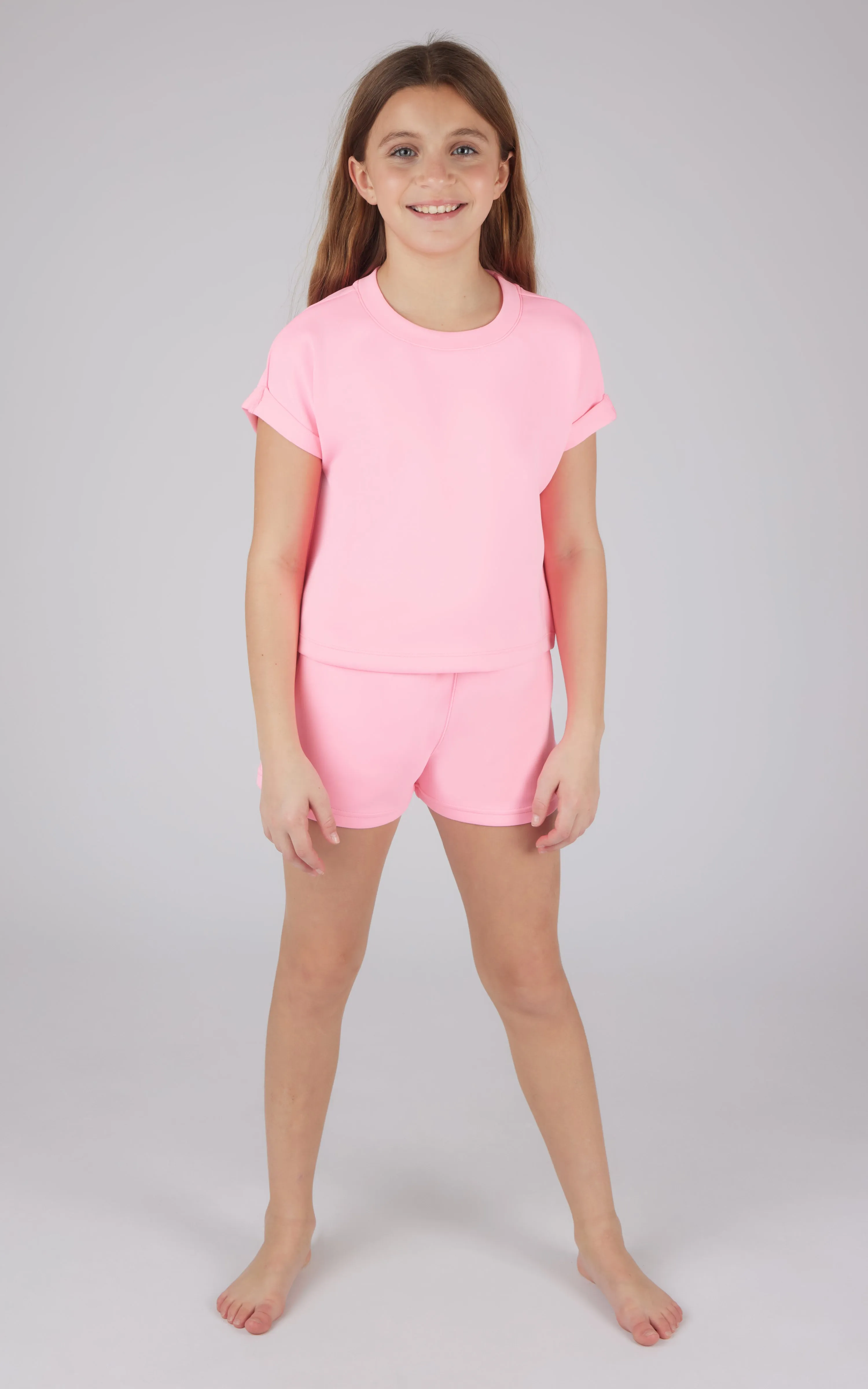 Girls 2 Piece Set Farrah Short Sleeve Top + Scuba Farrah Drawstring Short sold by 90 Degree By Reflex