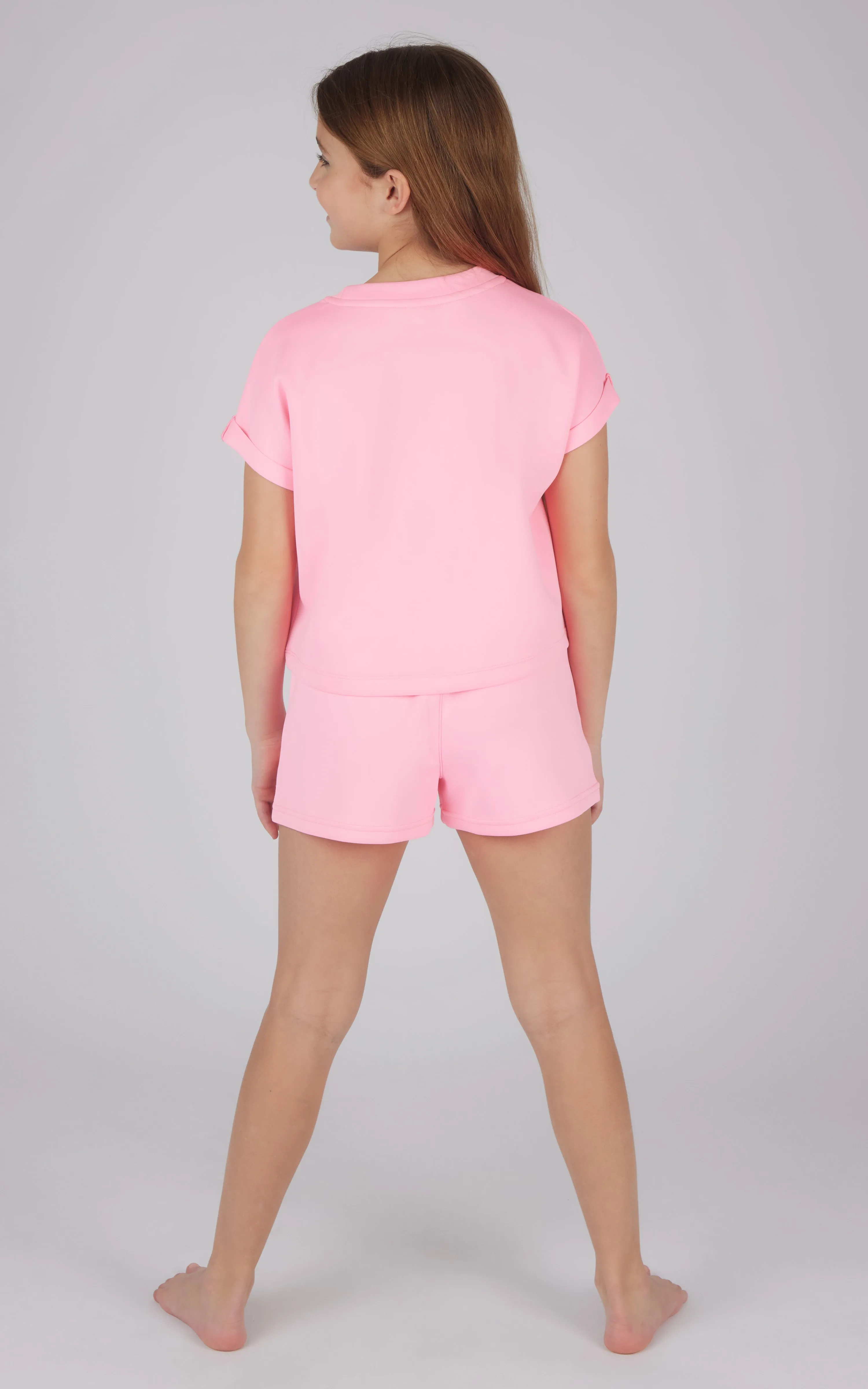 Girls 2 Piece Set Farrah Short Sleeve Top + Scuba Farrah Drawstring Short sold by 90 Degree By Reflex product image thumbnail 4