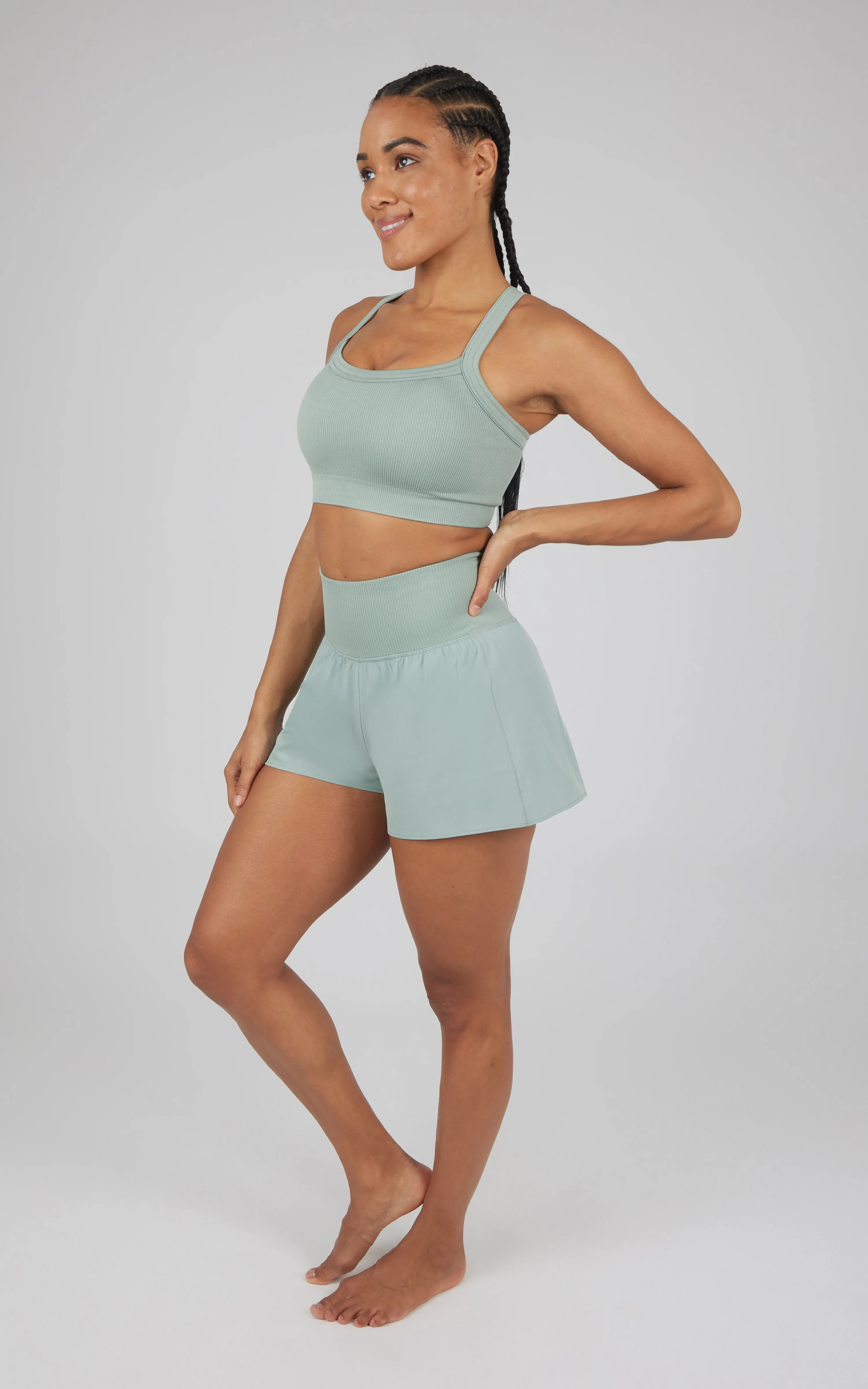 2 PC Ribbed Seamless Strappy Bra and Woven Short sold by 90 Degree By Reflex product image thumbnail 3