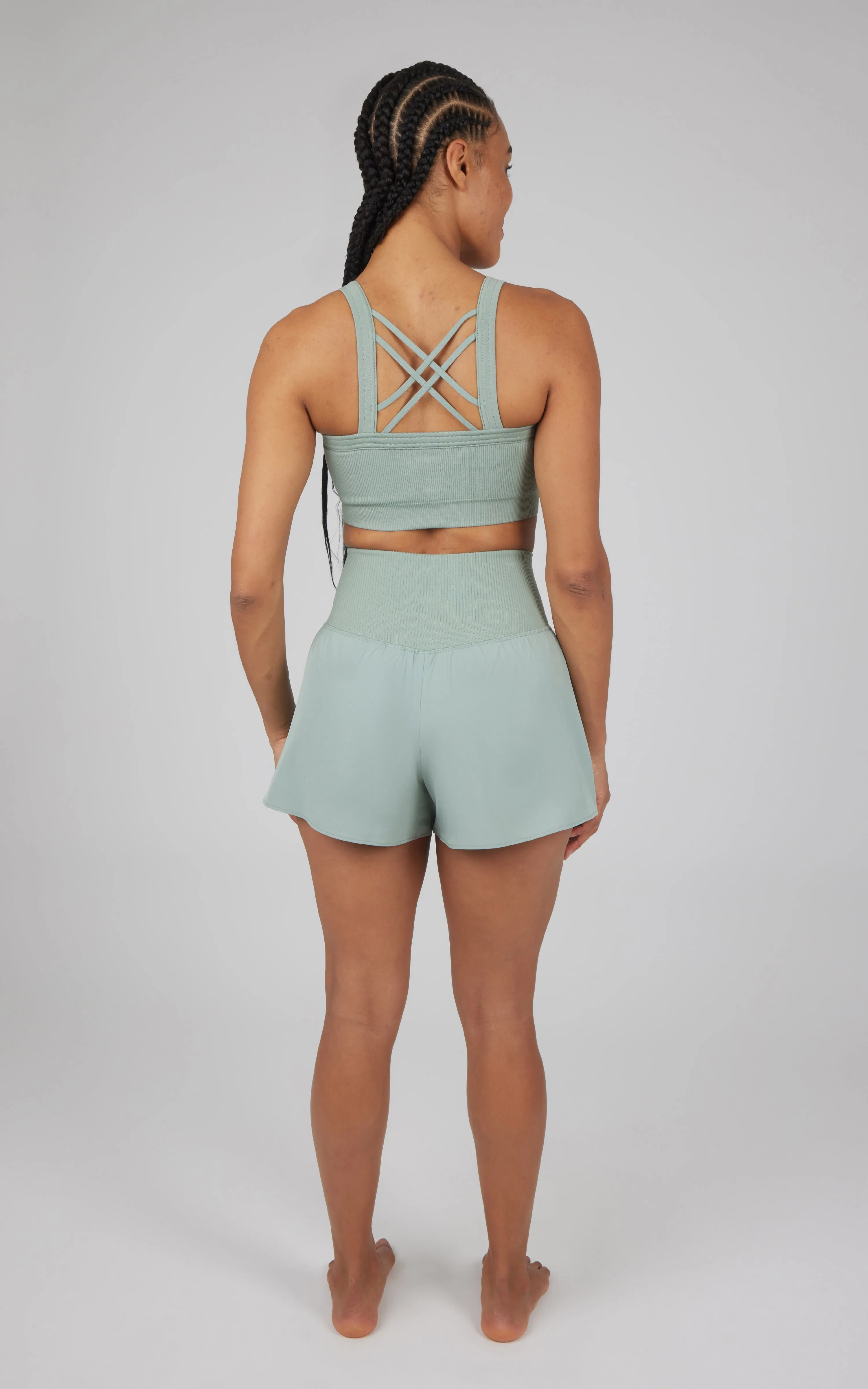 2 PC Ribbed Seamless Strappy Bra and Woven Short sold by 90 Degree By Reflex product image thumbnail 2