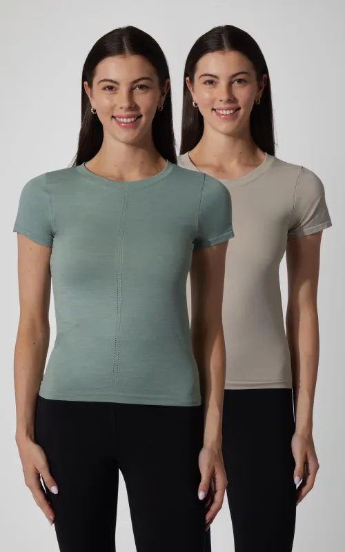 2 PK Seamless Bridgett Short Sleeve Full Length Tee sold by 90 Degree By Reflex