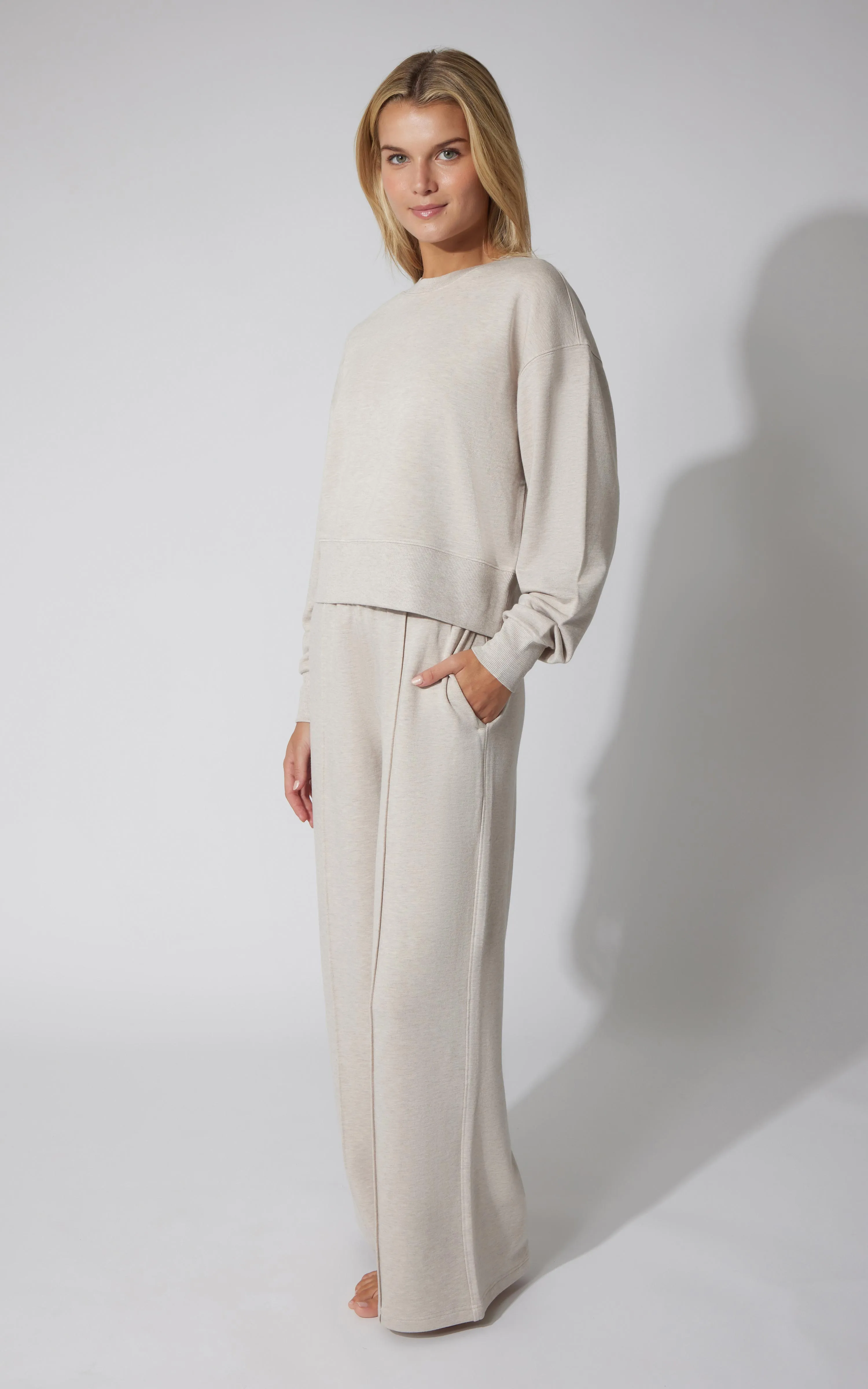 2 PC Terry Fleece Crew Pullover and Pintuck Wide Leg Pant sold by 90 Degree By Reflex product image thumbnail 5
