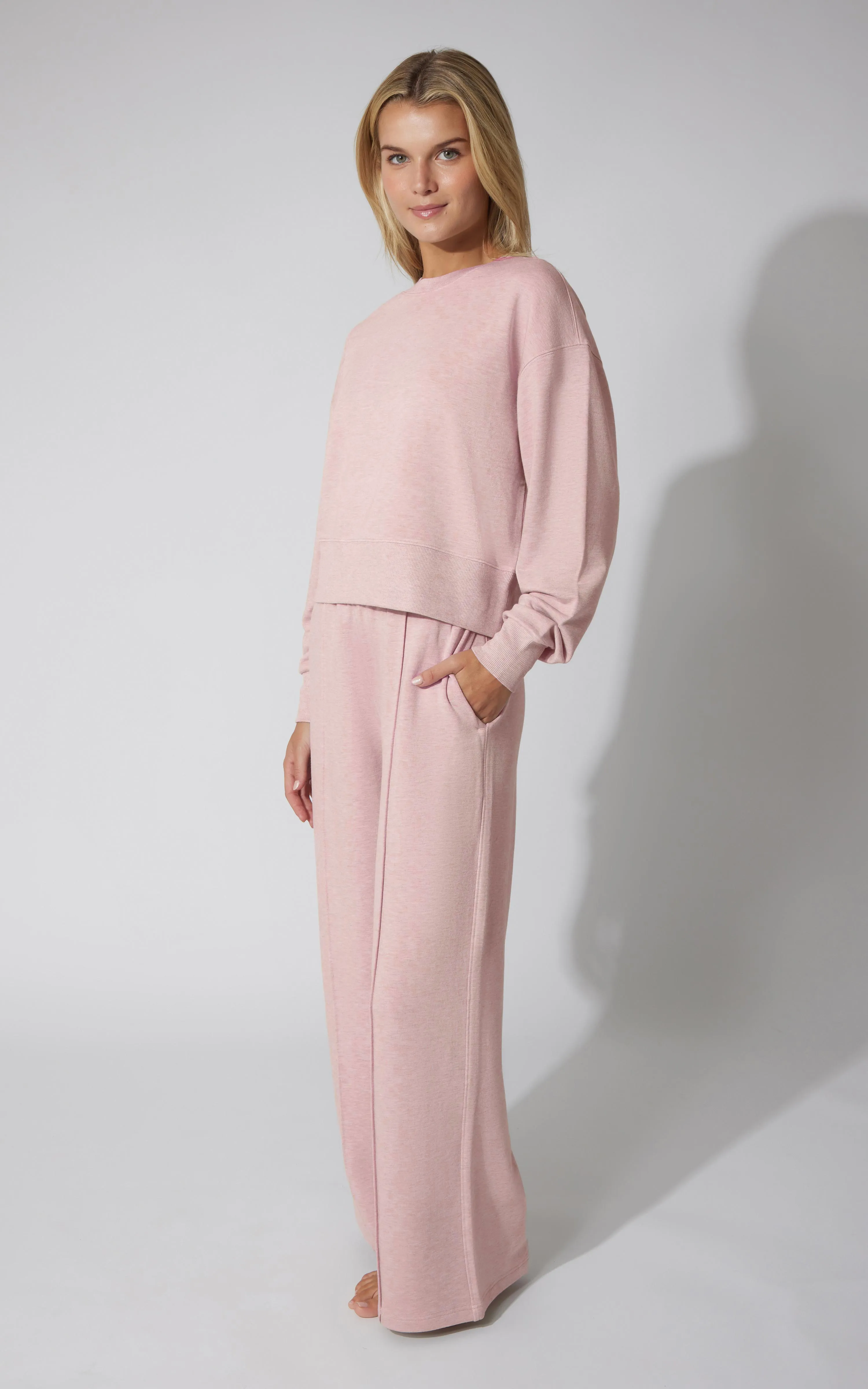 2 PC Terry Fleece Crew Pullover and Pintuck Wide Leg Pant sold by 90 Degree By Reflex product image thumbnail 2