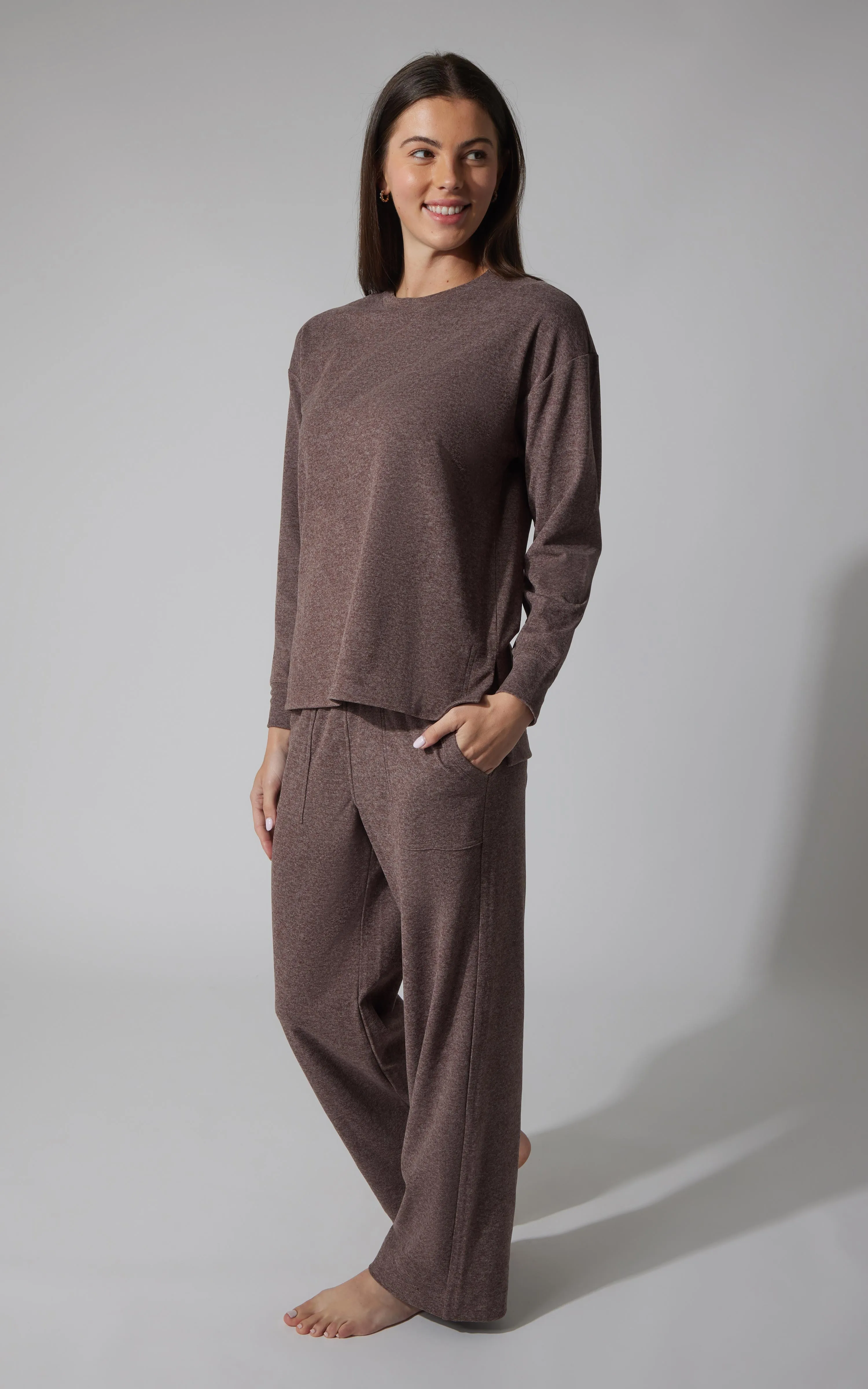 2 PC Marled Pique Oversized Crew Neck Sweatshirt and Wide Leg Pant Set - Our Cafe Story sold by 90 Degree By Reflex product image thumbnail 2