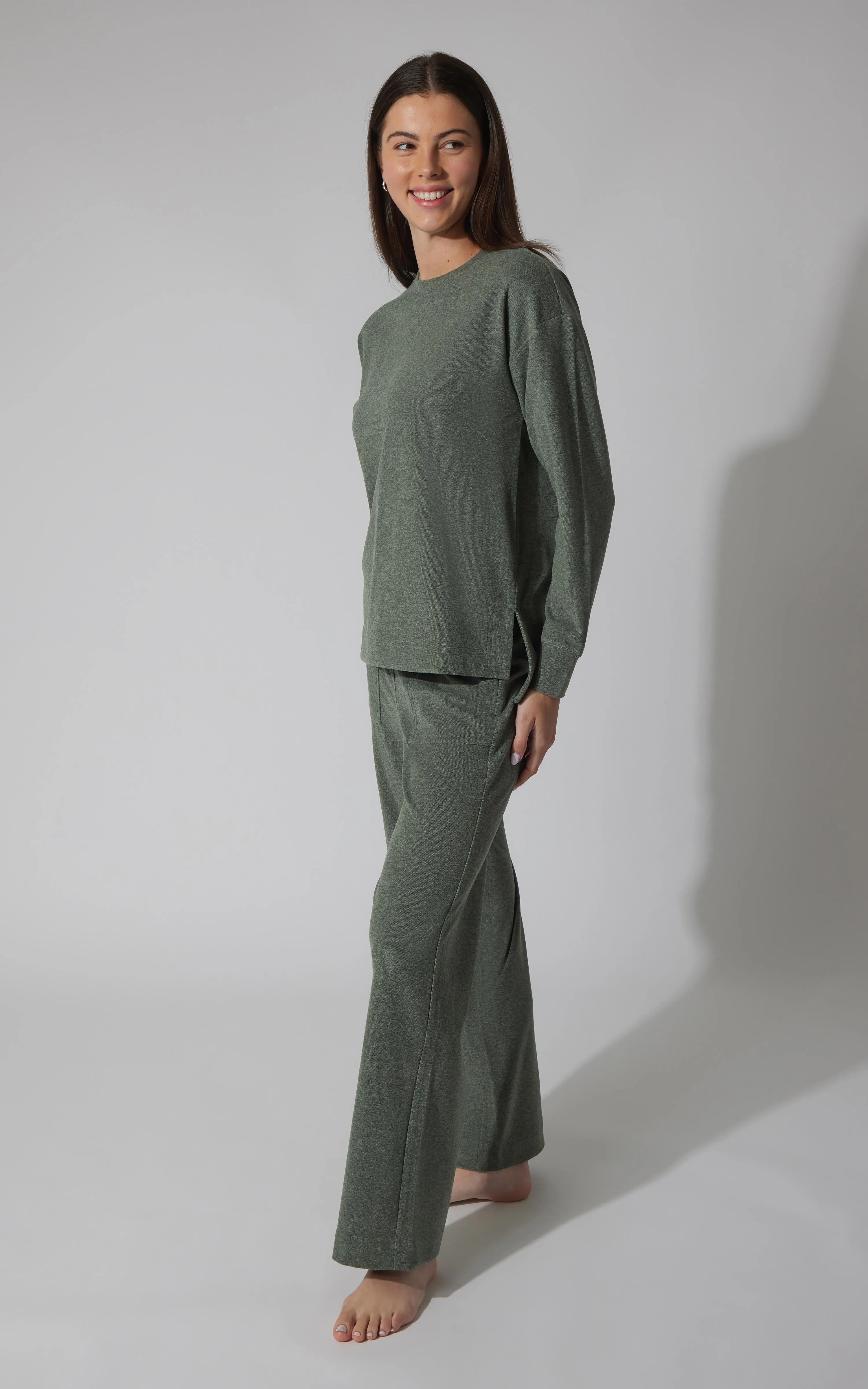 2 PC Marled Pique Oversized Crew Neck Sweatshirt and Wide Leg Pant Set - Our Cafe Story sold by 90 Degree By Reflex product image thumbnail 5