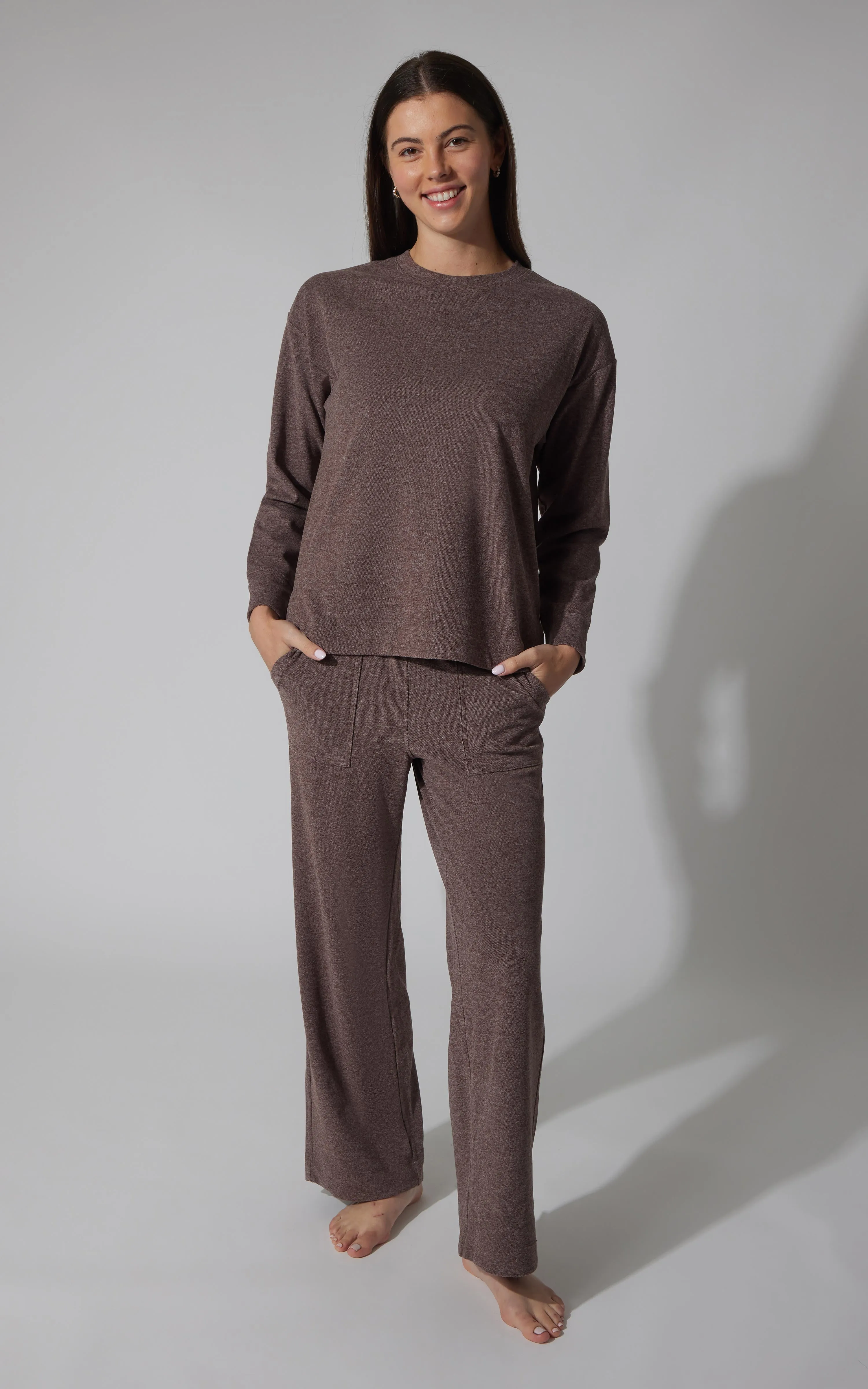 2 PC Marled Pique Oversized Crew Neck Sweatshirt and Wide Leg Pant Set - Our Cafe Story sold by 90 Degree By Reflex