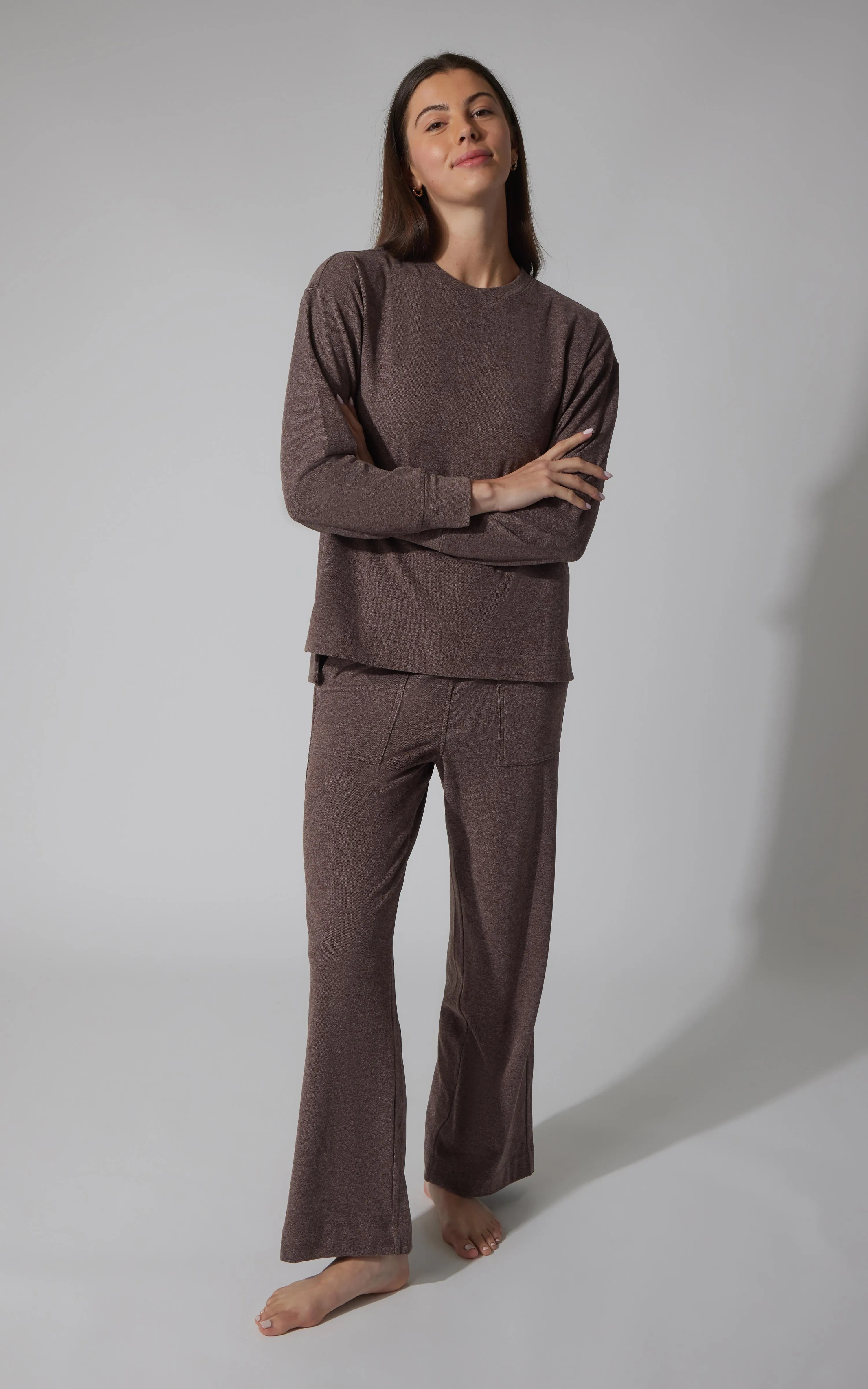 2 PC Marled Pique Oversized Crew Neck Sweatshirt and Wide Leg Pant Set - Our Cafe Story sold by 90 Degree By Reflex product image thumbnail 3