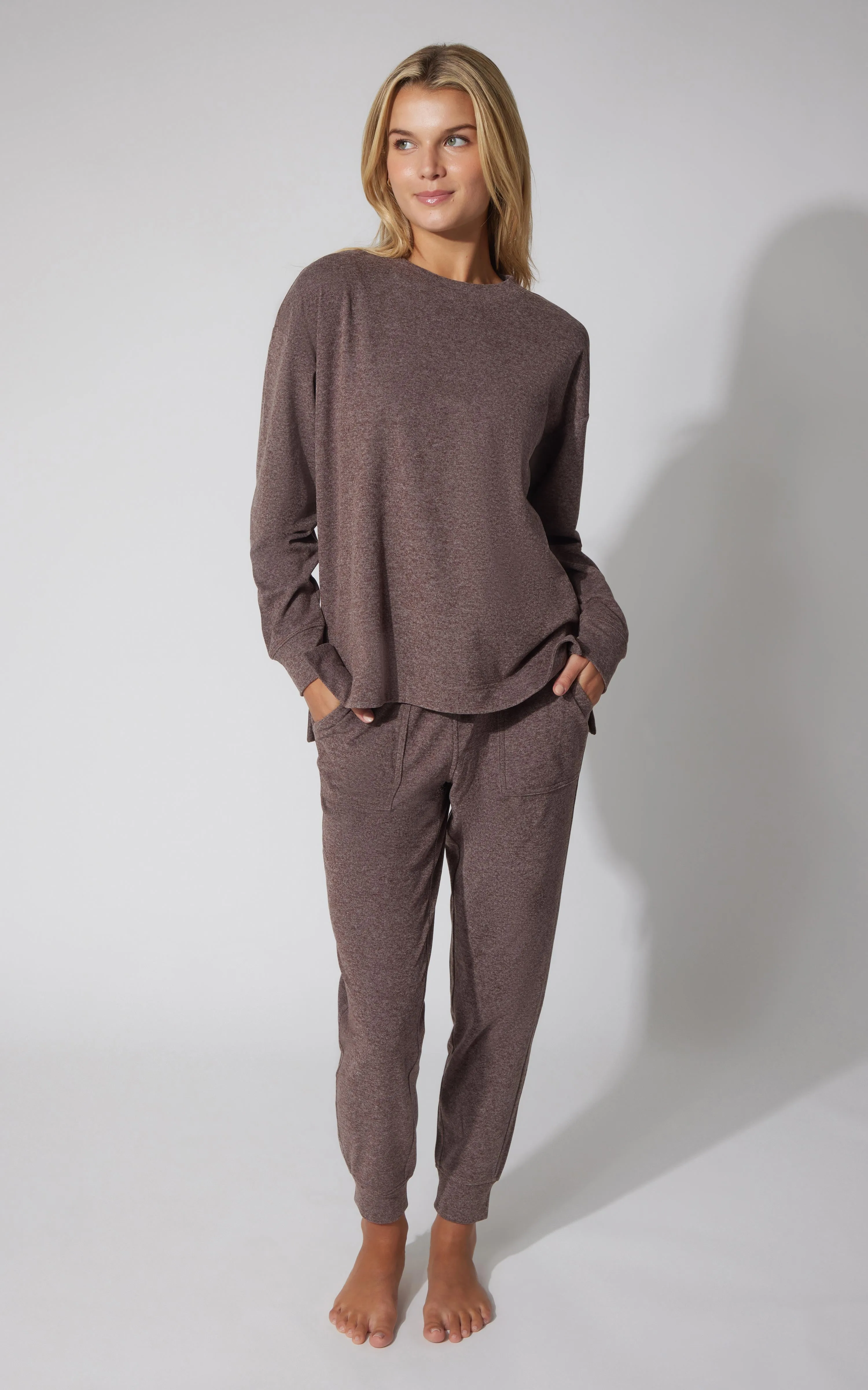 2 PC Marled Pique Oversized Crew Neck Sweatshirt and Slim Fit Jogger Set - Our Cafe Story sold by 90 Degree By Reflex product image thumbnail 2