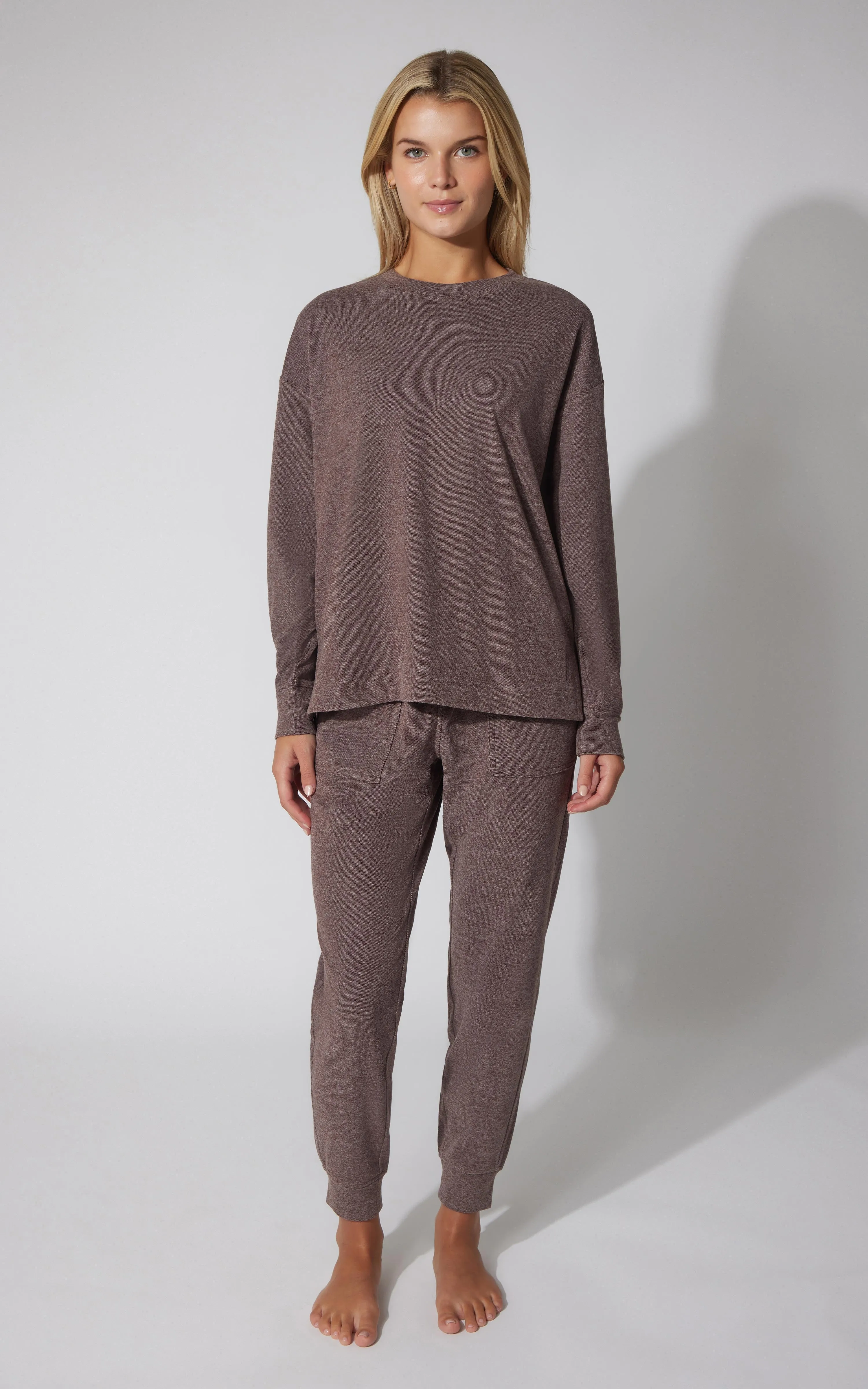 2 PC Marled Pique Oversized Crew Neck Sweatshirt and Slim Fit Jogger Set - Our Cafe Story sold by 90 Degree By Reflex