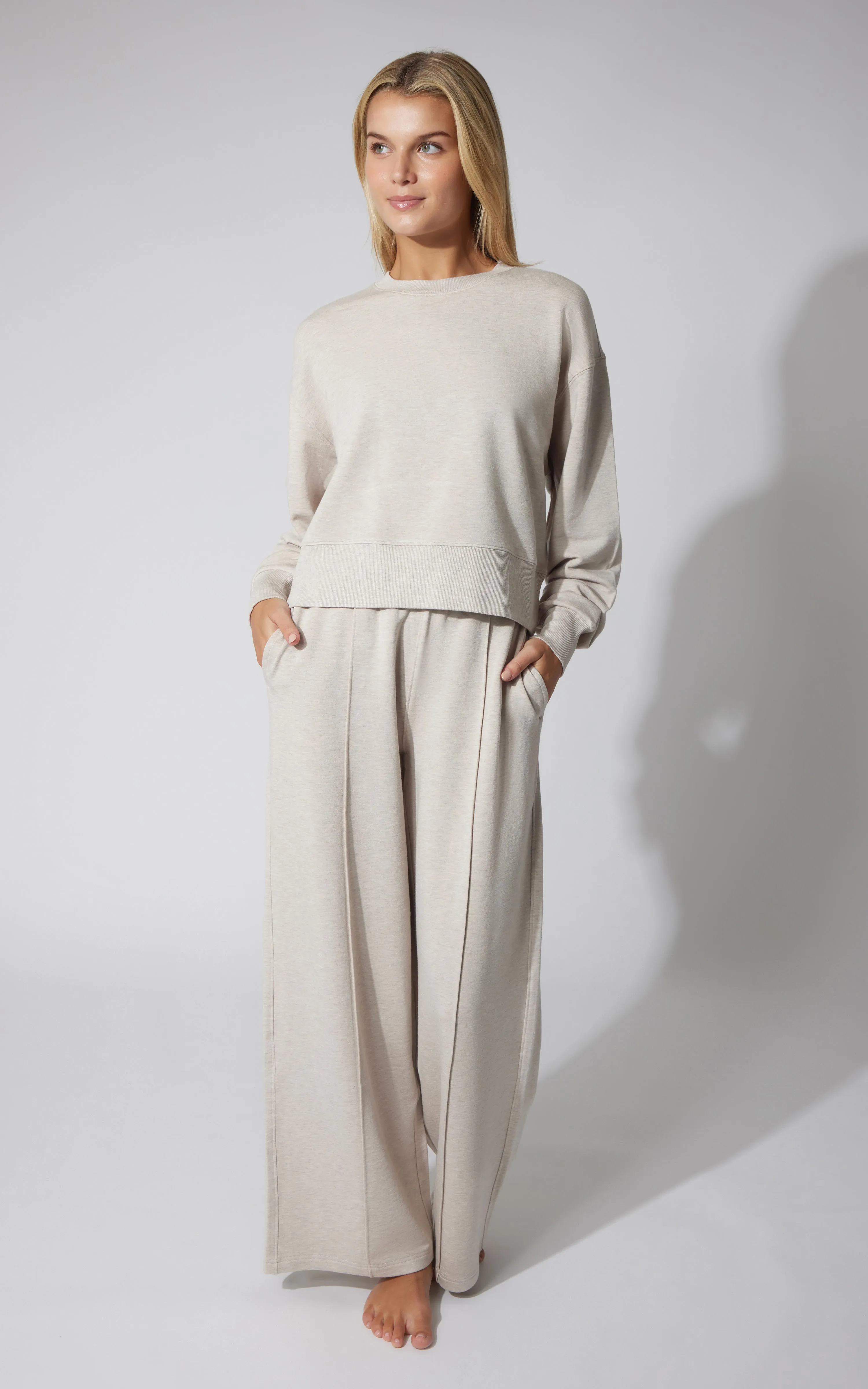 2 PC Terry Fleece Crew Pullover and Pintuck Wide Leg Pant - Our Petal Tone Story sold by 90 Degree By Reflex product image thumbnail 4