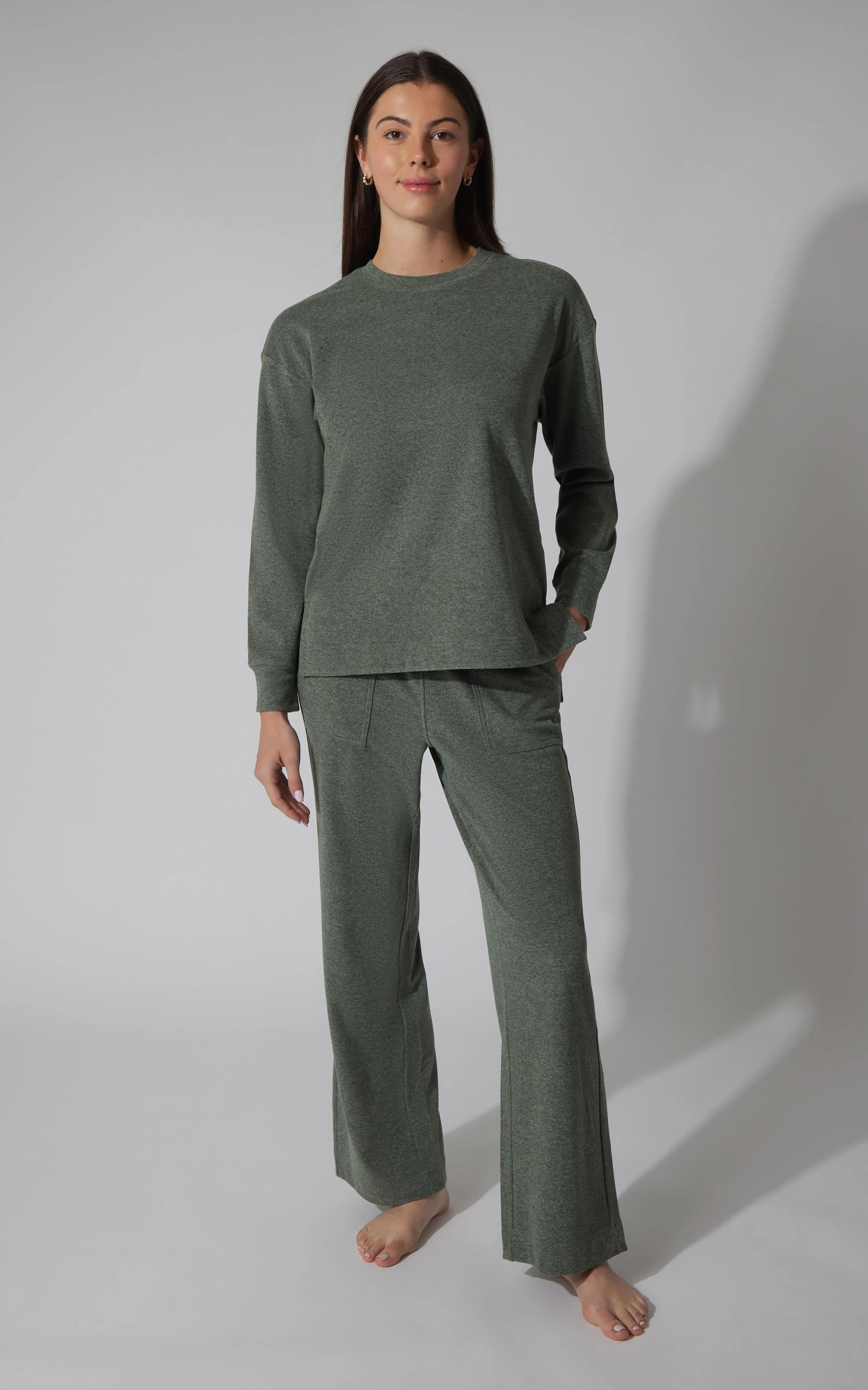 2 PC Marled Pique Oversized Crew Neck Sweatshirt and Wide Leg Pant Set - Our Earthy Story sold by 90 Degree By Reflex product image thumbnail 4