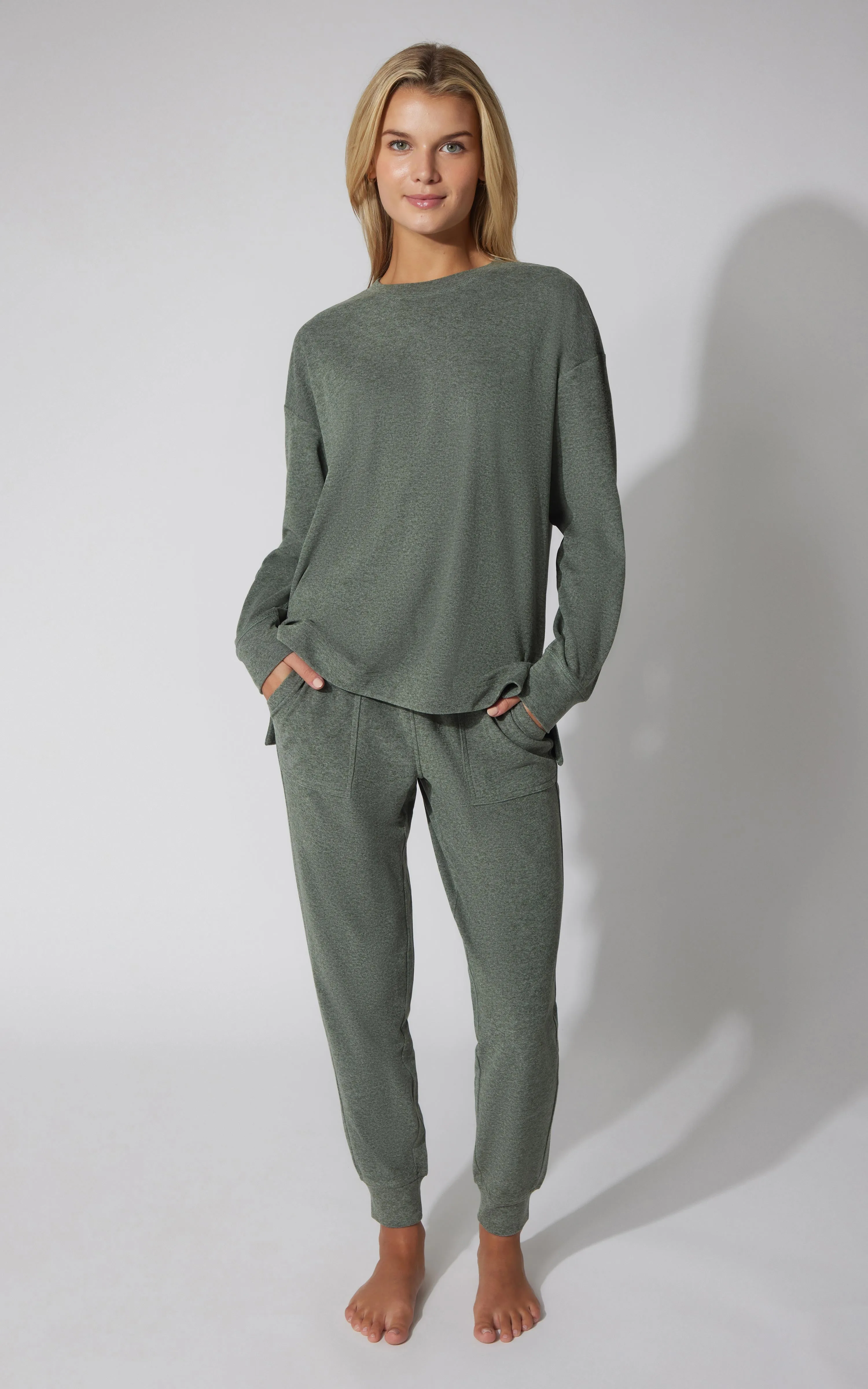 2 PC Marled Pique Oversized Crew Neck Sweatshirt and Slim Fit Jogger Set - Our Earthy Story sold by 90 Degree By Reflex