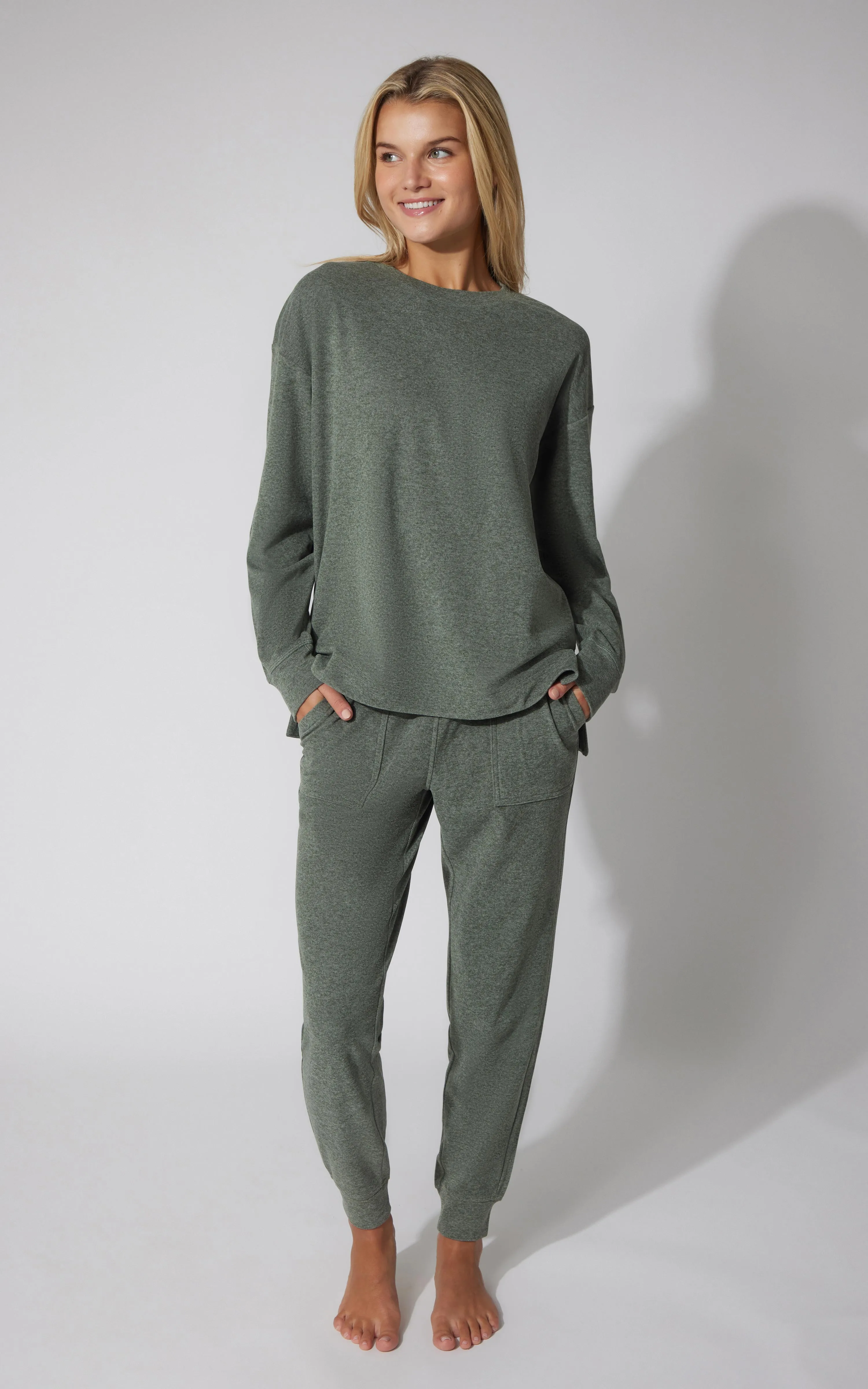 2 PC Marled Pique Oversized Crew Neck Sweatshirt and Slim Fit Jogger Set - Our Earthy Story sold by 90 Degree By Reflex product image thumbnail 3