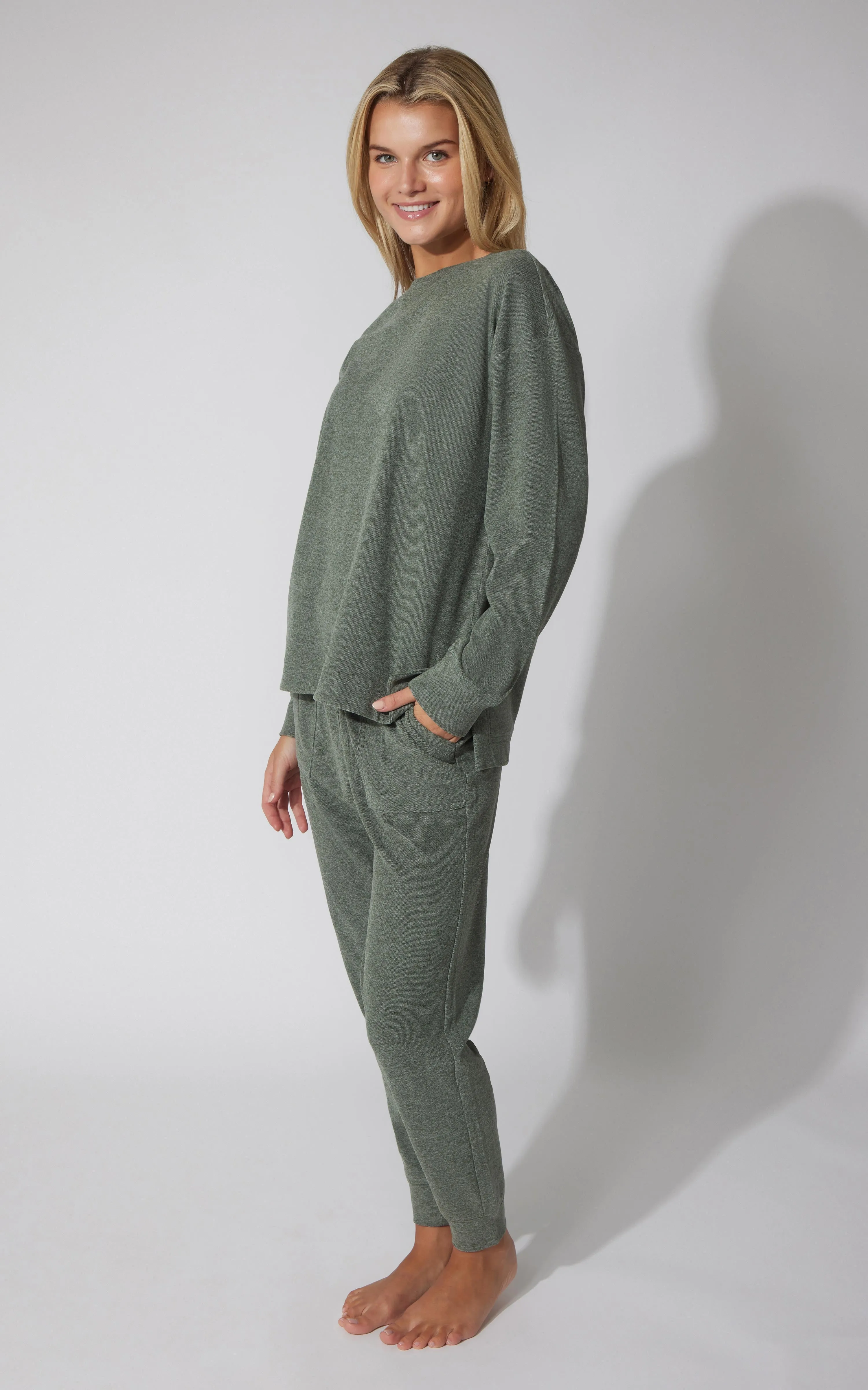 2 PC Marled Pique Oversized Crew Neck Sweatshirt and Slim Fit Jogger Set - Our Earthy Story sold by 90 Degree By Reflex product image thumbnail 2