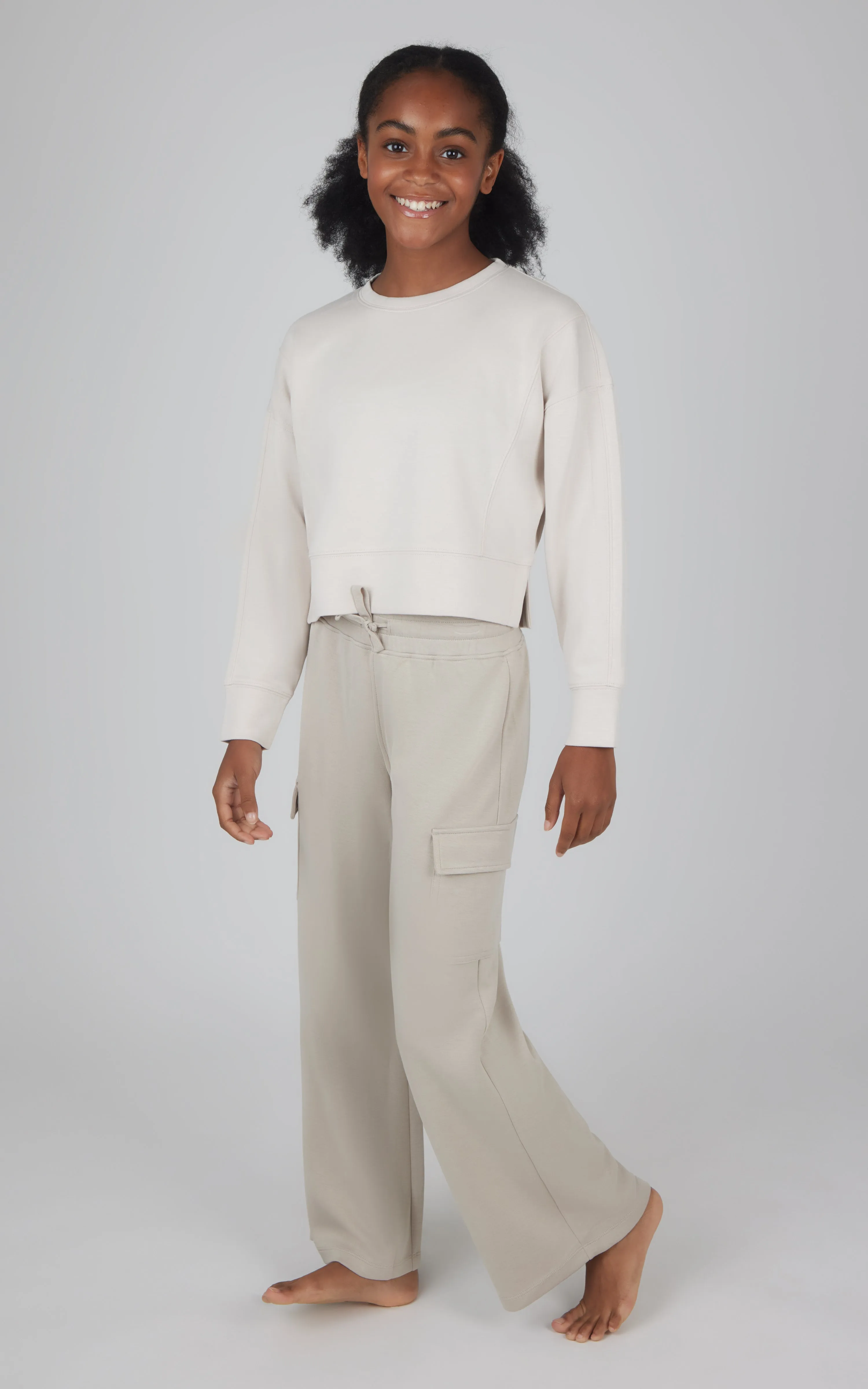 Girls 2 PC Softlite Cropped Pullover + Softlite Wide Leg Cargo Pant - Our Stone Story sold by 90 Degree By Reflex product image thumbnail 3