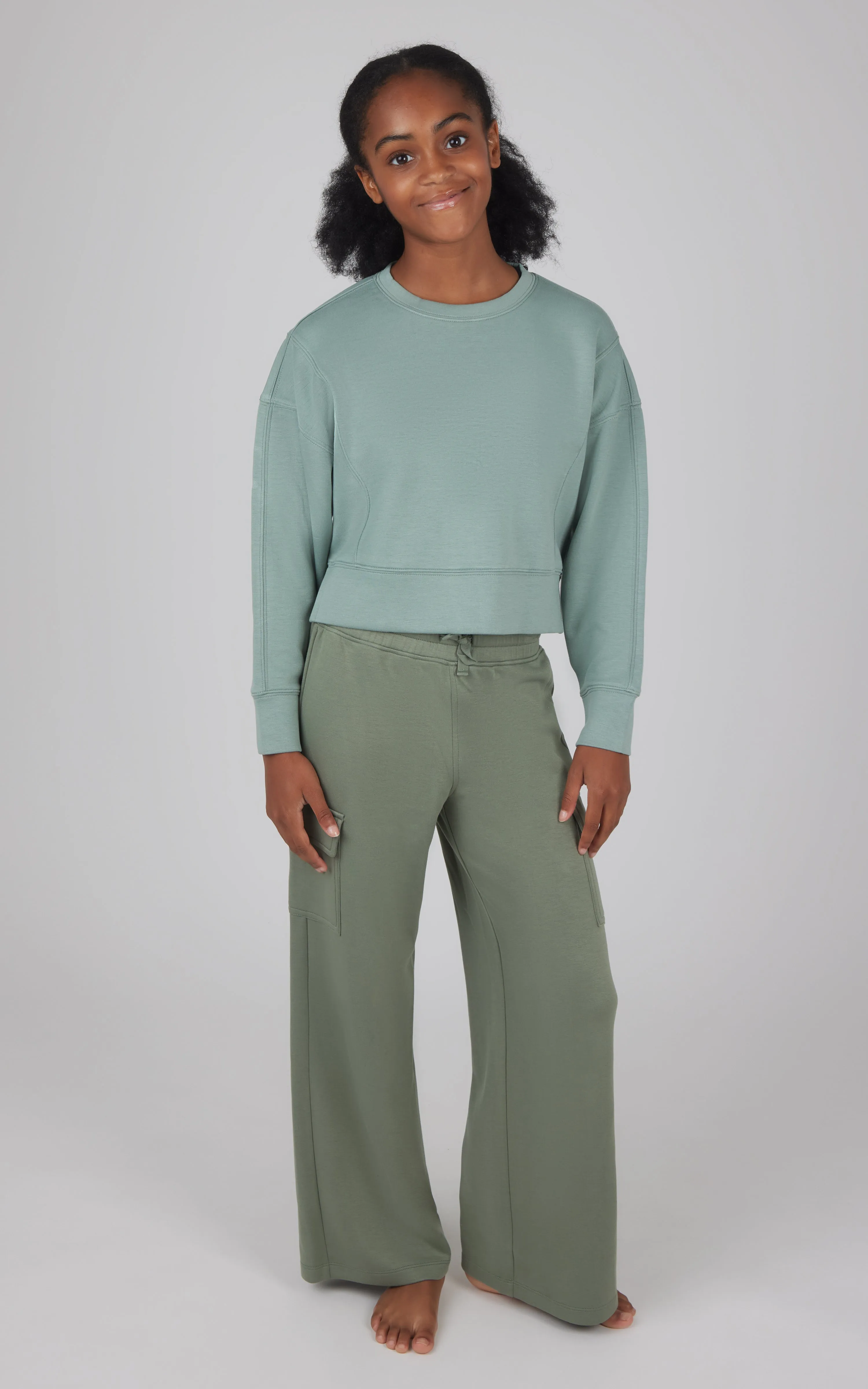 Girls 2 PC Softlite Cropped Pullover + Softlite Wide Leg Cargo Pant - Our Stone Story sold by 90 Degree By Reflex product image thumbnail 5