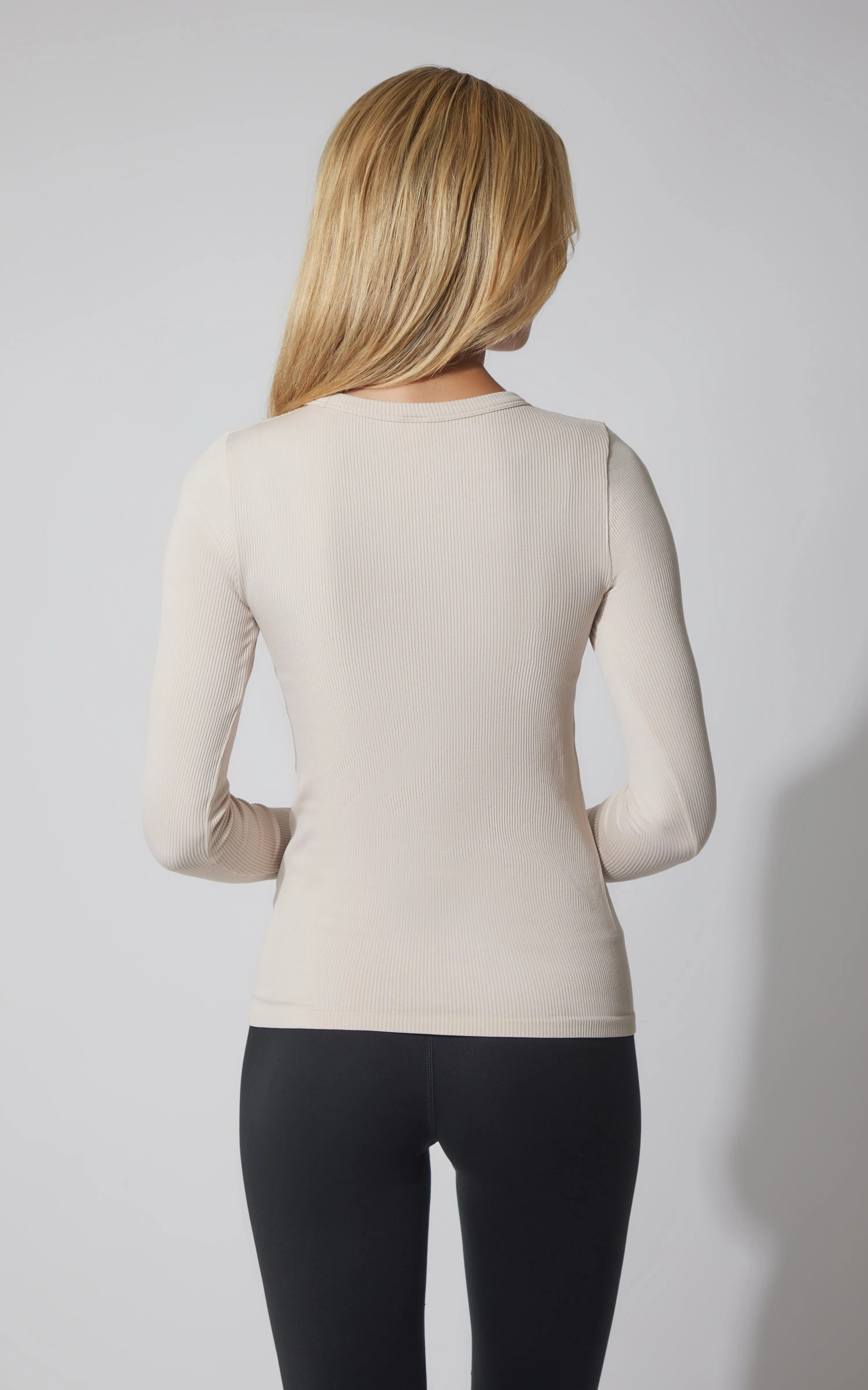 3 PK Ribbed Seamless Crew Neck, Scoop Neck and Square Neck Long Sleeve Top - Our Stone Story sold by 90 Degree By Reflex product image thumbnail 2