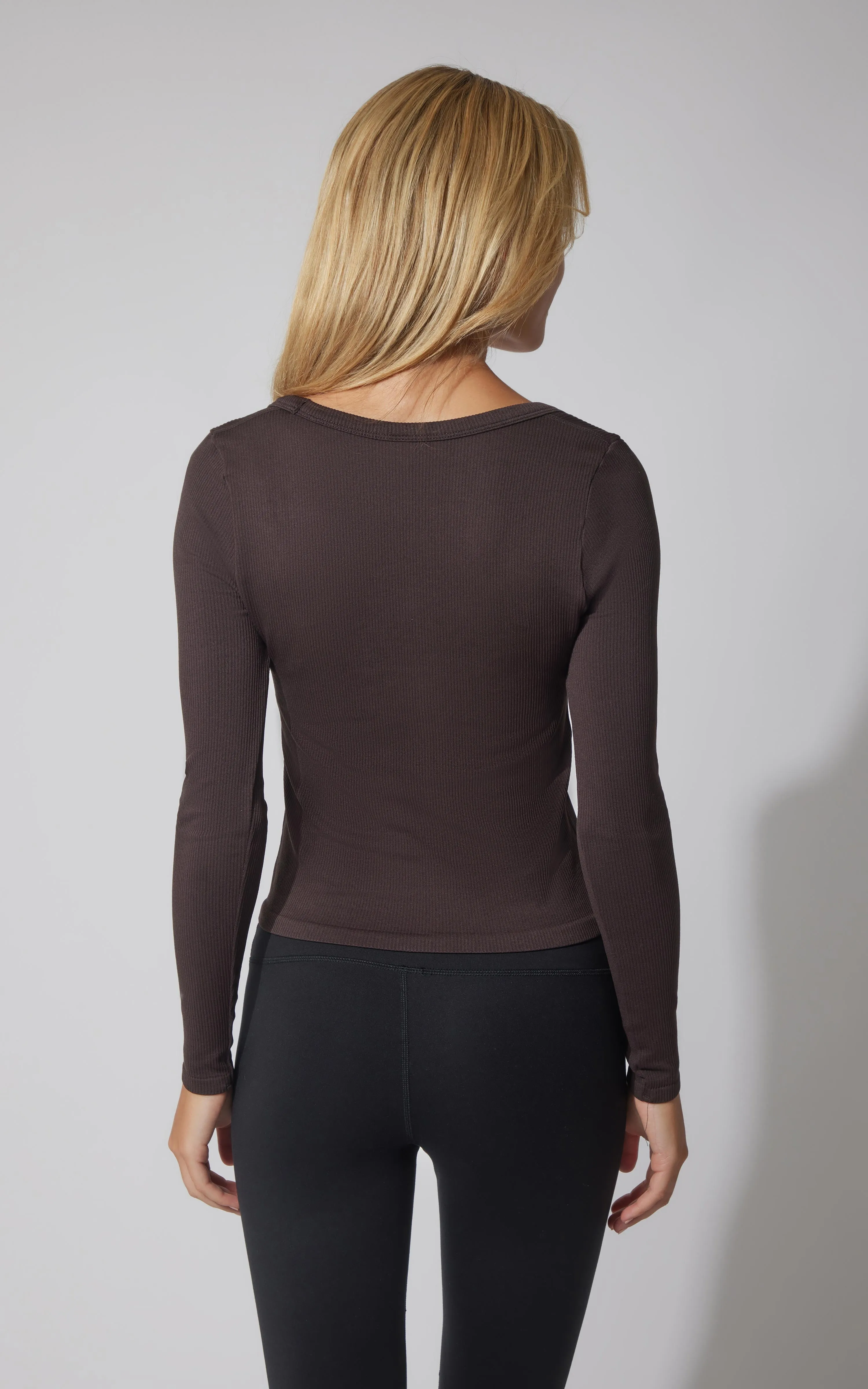 3 PK Ribbed Seamless Crew Neck, Scoop Neck and Square Neck Long Sleeve Top - Our Stone Story sold by 90 Degree By Reflex product image thumbnail 5