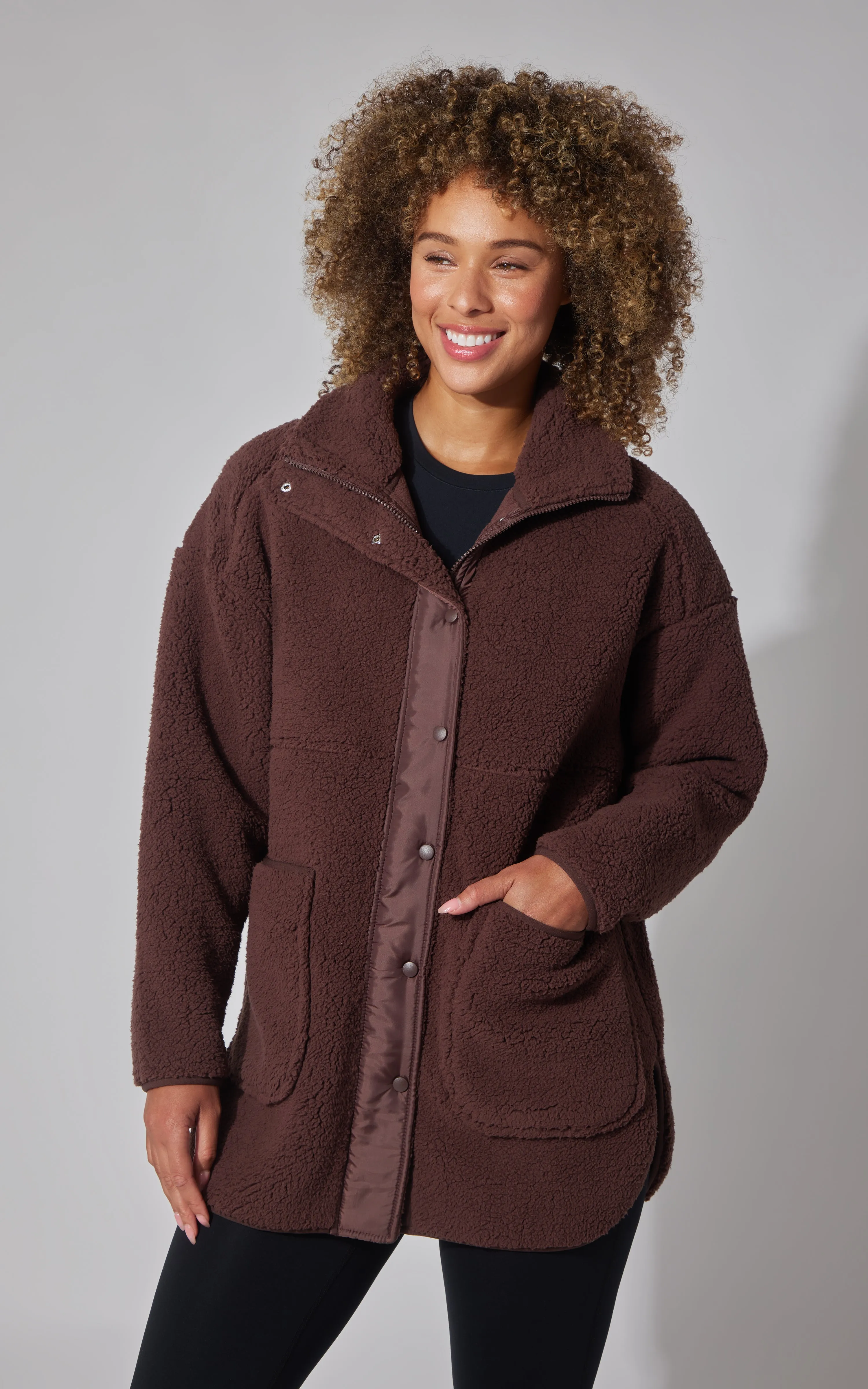 Sherpa High Neck Button Down Jacket sold by 90 Degree By Reflex