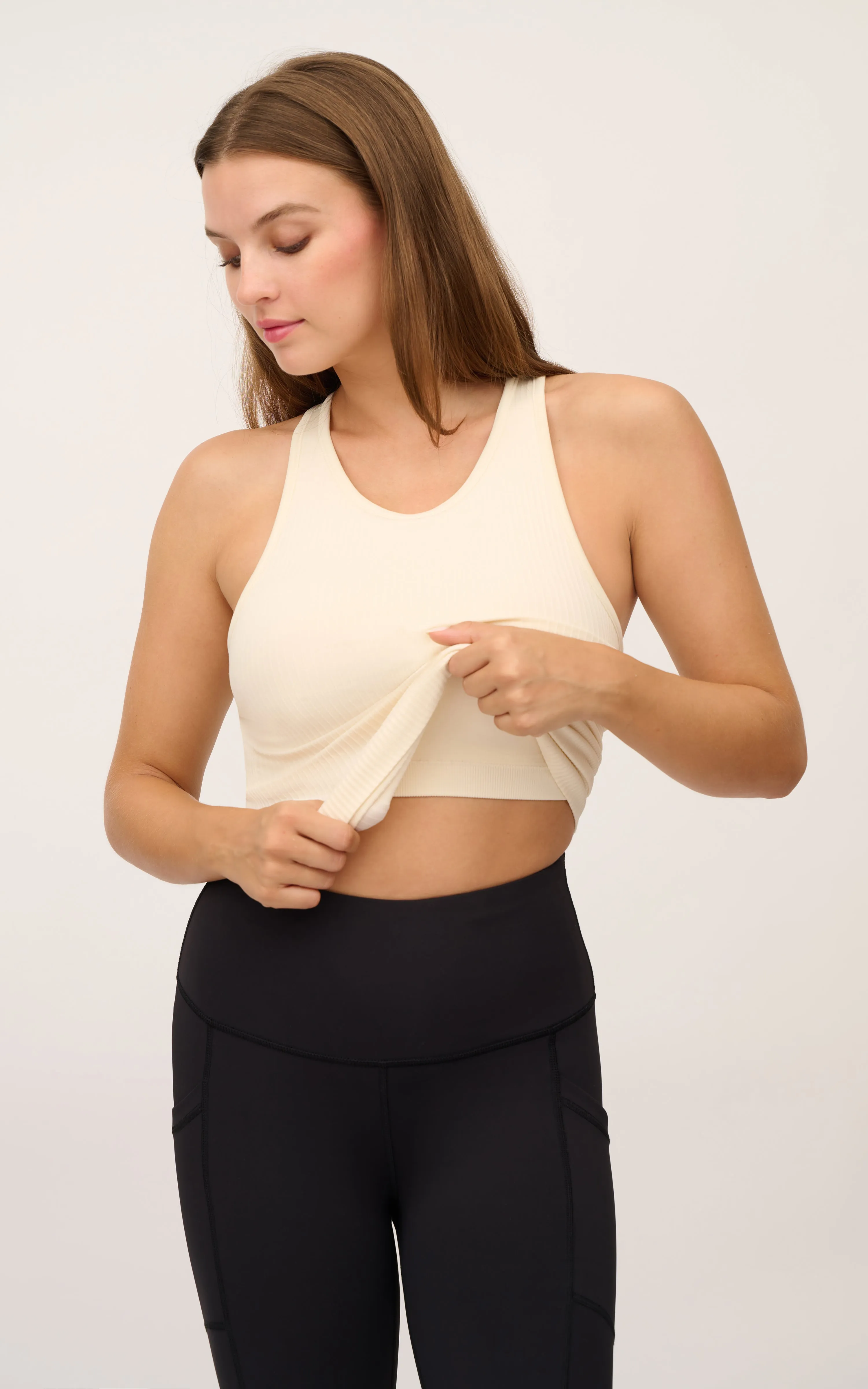 Ribbed Seamless Full Length Tank Top With Built in Bra sold by 90 Degree By Reflex product image thumbnail 2