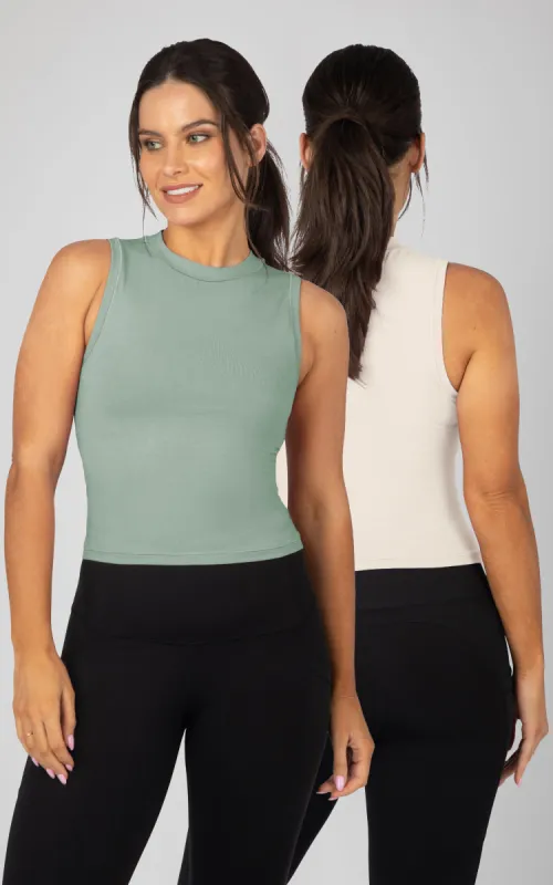 2 Pack Airlite Melissa Mock Neck Crop Tank made by 90 Degree By Reflex